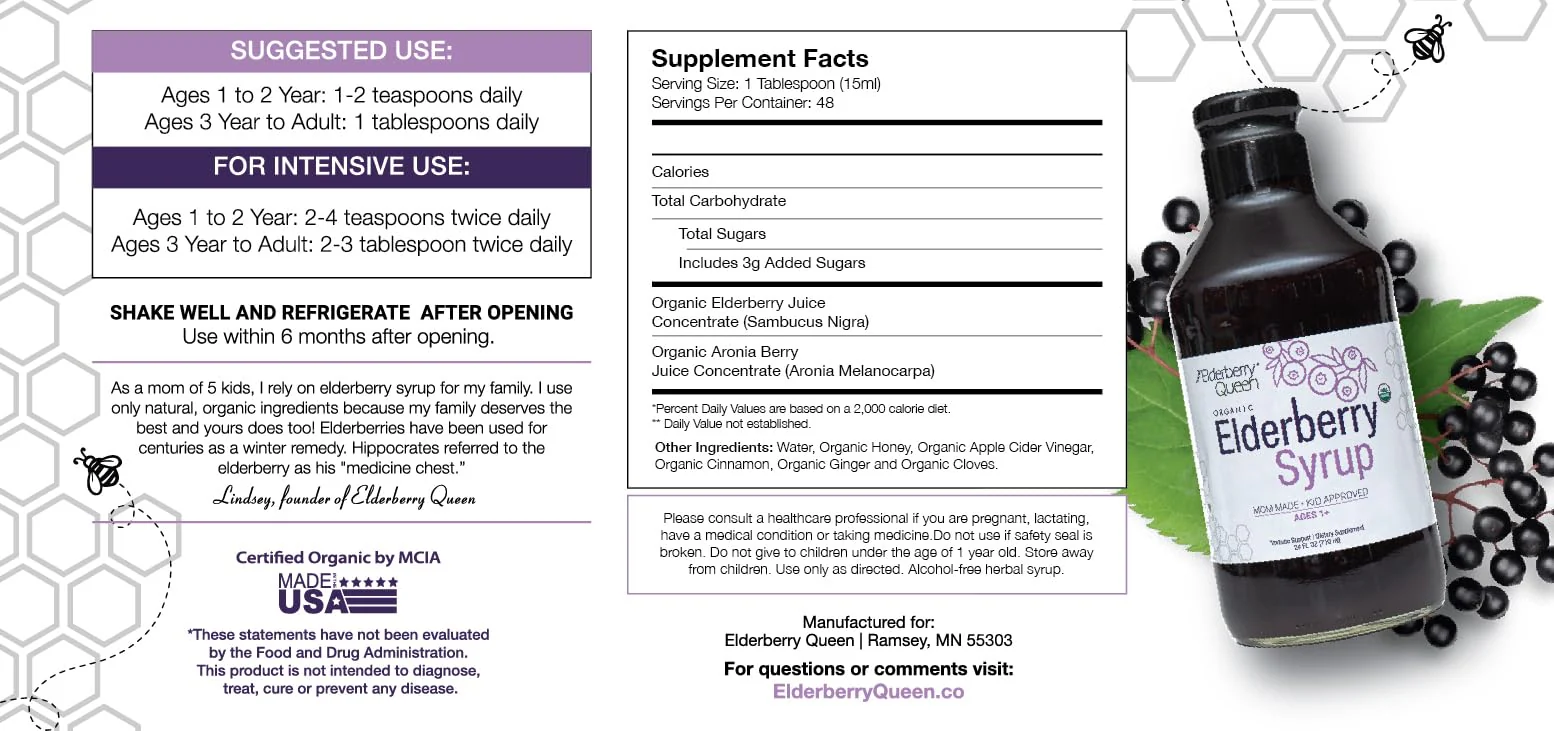 Elderberry Queen Organic Elderberry Syrup 24 Fl Oz – Sambucus Elderberry & Aronia Berry for Kids & Adults - Image 4