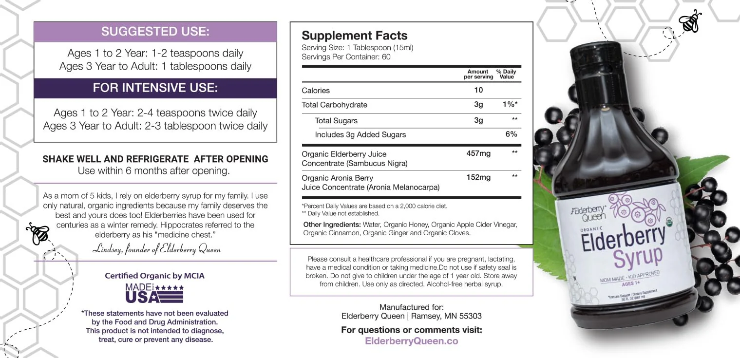 Elderberry Queen Organic Elderberry Syrup 30 Fl Oz – Sambucus & Aronia, USA Made - Image 4