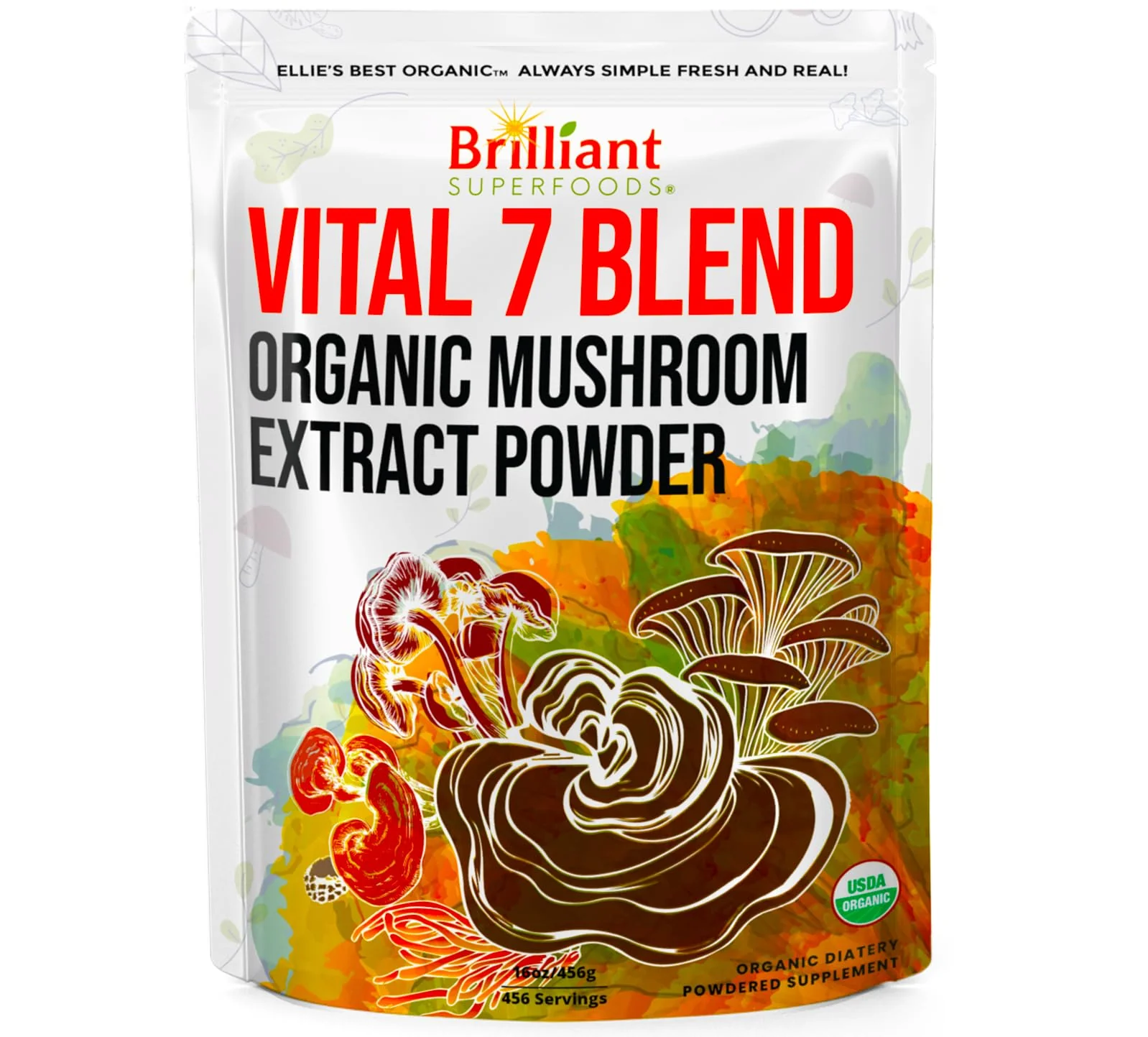 Ellie's Best 7 Mushroom Powder Extract Blend – Organic Reishi, Lion's Mane, Chaga, Turkey Tail, Cordyceps, Maitake & Shiitake – Double Extracted – 16oz / 456 Servings - Image 9