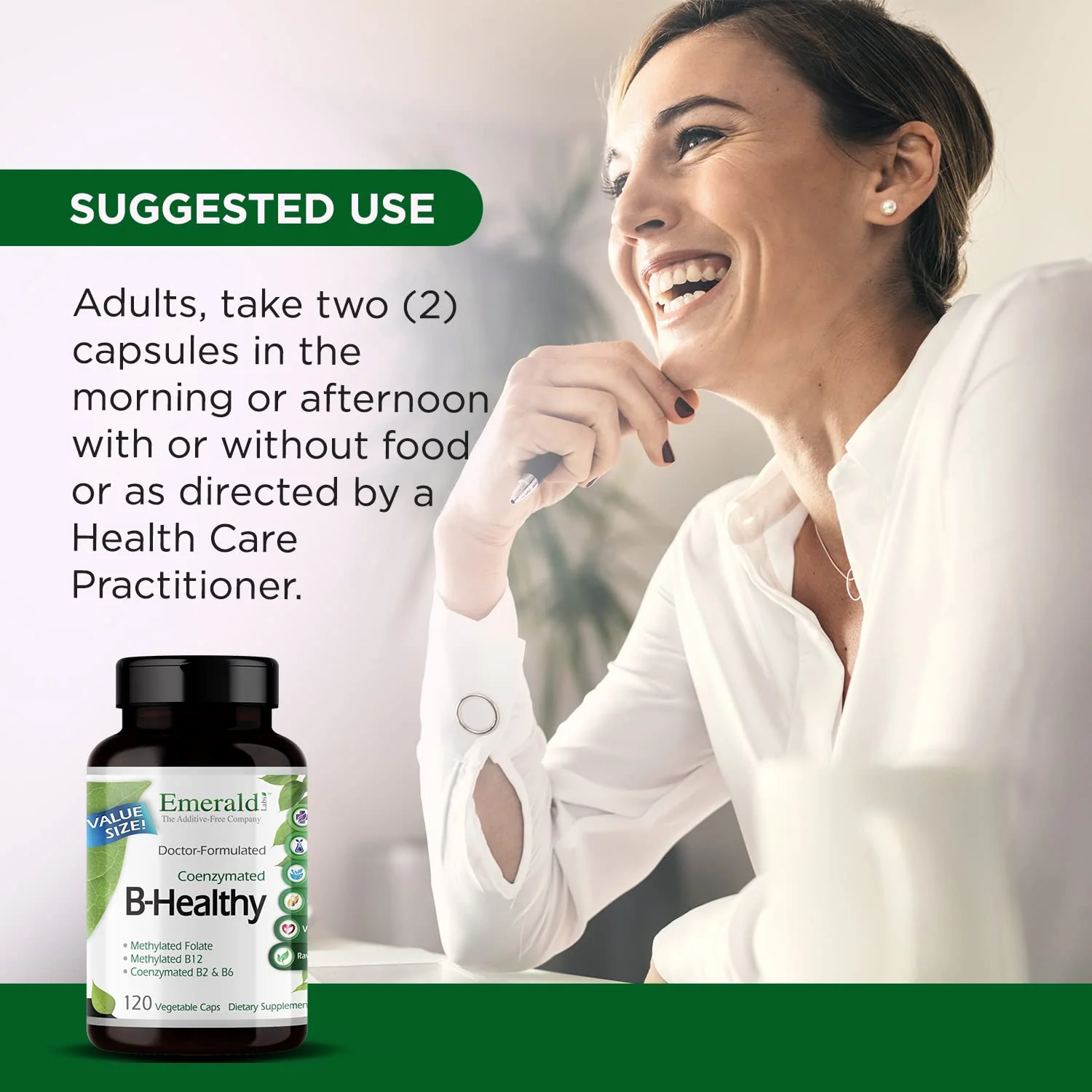 EMERALD LABS B-Healthy - Vegan Vitamin B Complex with Methylated Folic Acid & Full-Spectrum B Vitamins - 120 Veg Capsules - Image 12