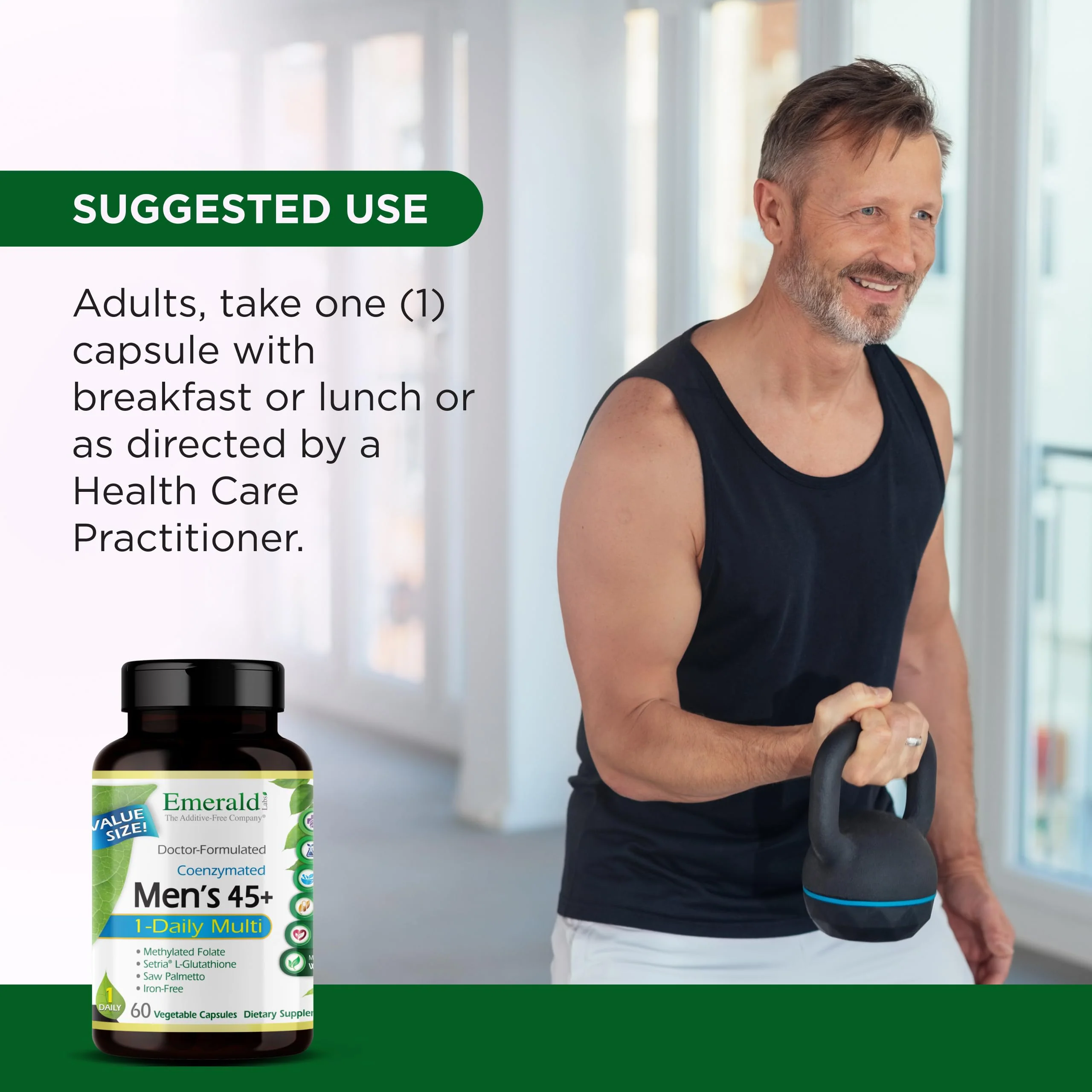 EMERALD LABS Men's 45+ 1-Daily Multi – Immune, Bone & Heart Support | Gluten-Free | 60 Veg Capsules - Image 13