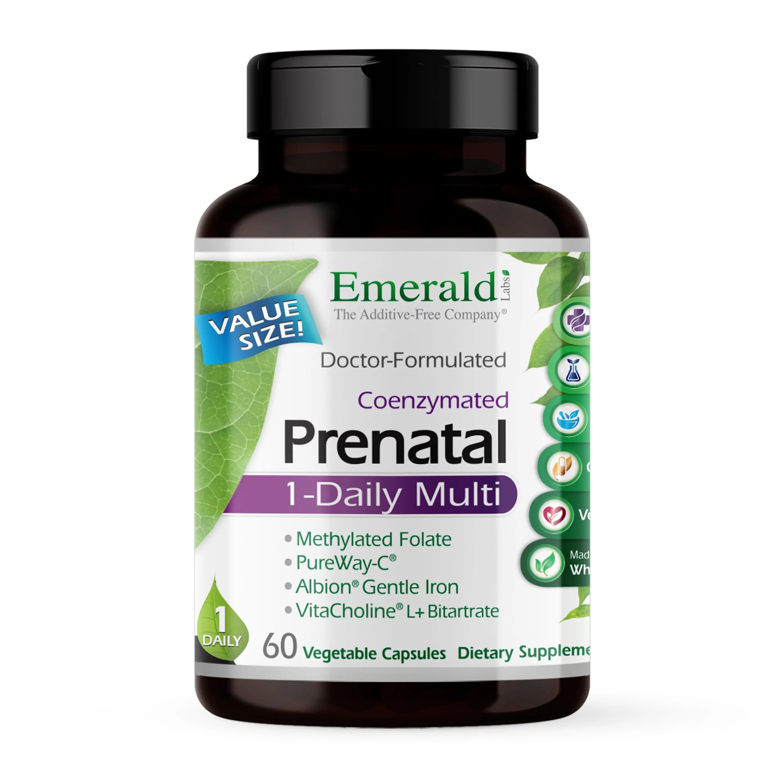 EMERALD LABS Prenatal 1-Daily Multi – Gentle Iron, Methylated Folate, Whole-Food Blend | Soy-Free, Gluten-Free | 60 Veg Capsules - Image 7
