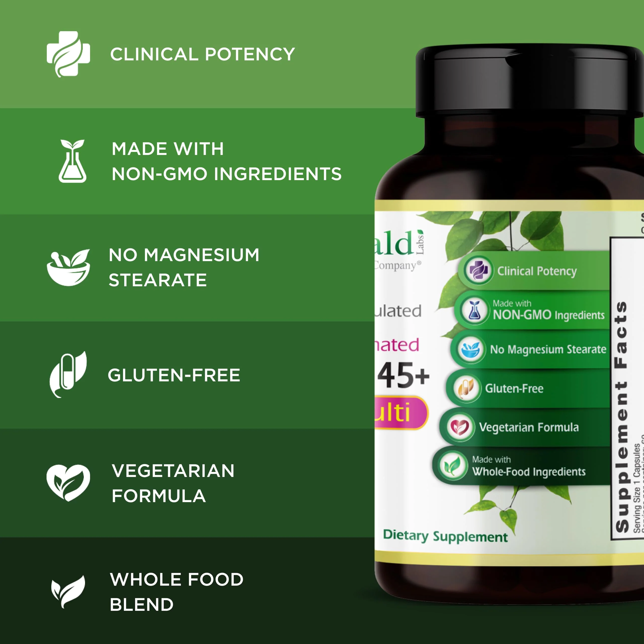 EMERALD LABS Women's 45+ 1-Daily Multi – Gluten-Free Vegetarian Multivitamin, Bone & Heart Support | 60 Veg Capsules - Image 2