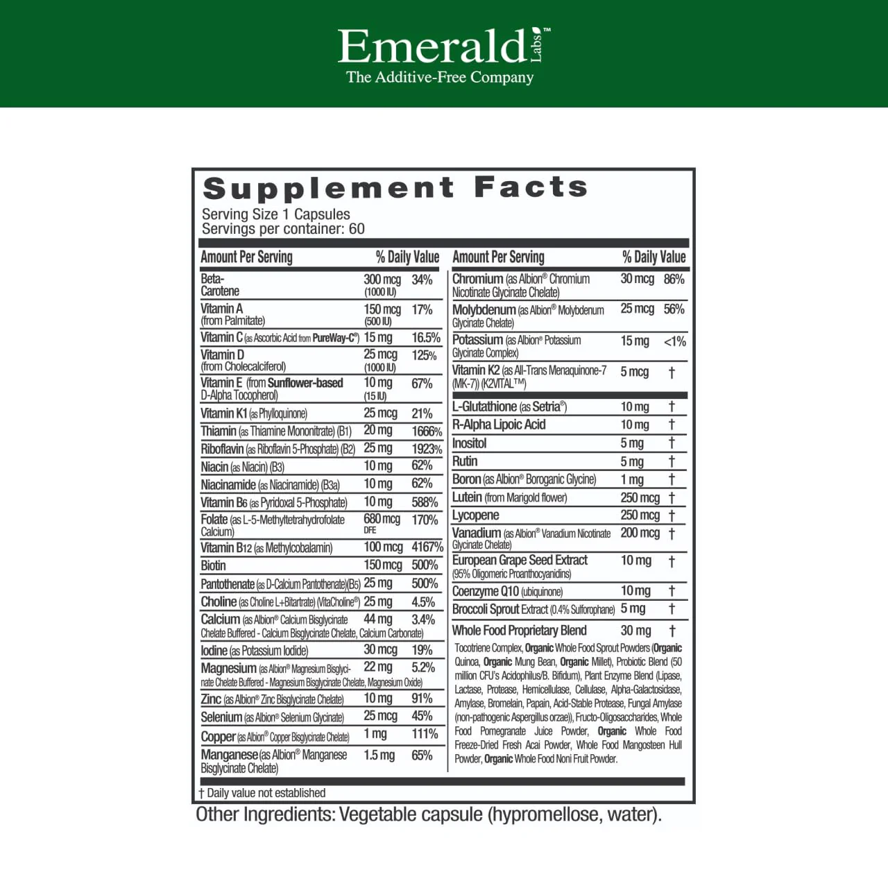 EMERALD LABS Women's 45+ 1-Daily Multi – Gluten-Free Vegetarian Multivitamin, Bone & Heart Support | 60 Veg Capsules - Image 3