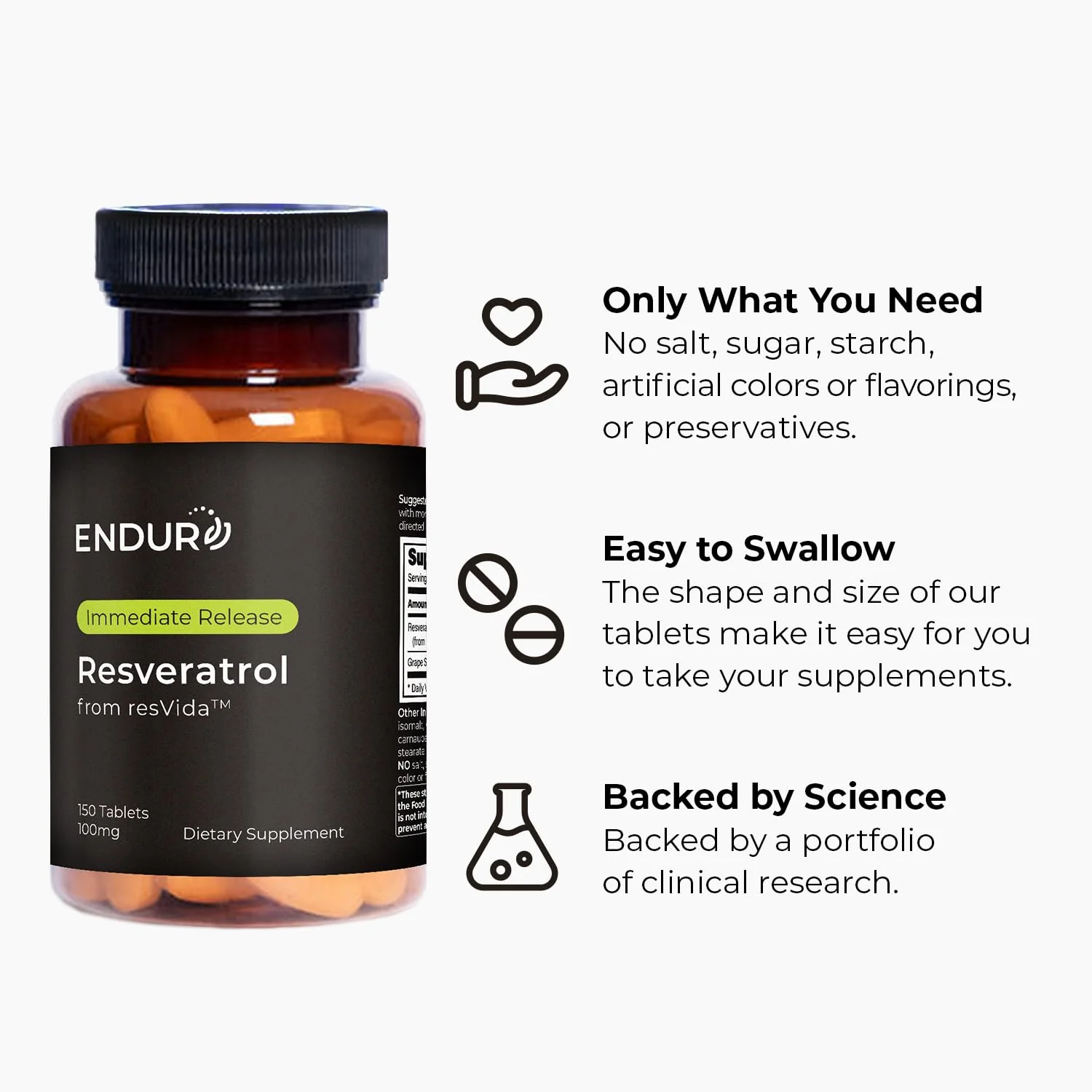 Endur Resveratrol 100mg – Healthy Aging & Cardiovascular Support (Gluten Free, 150 Tablets) - Image 5