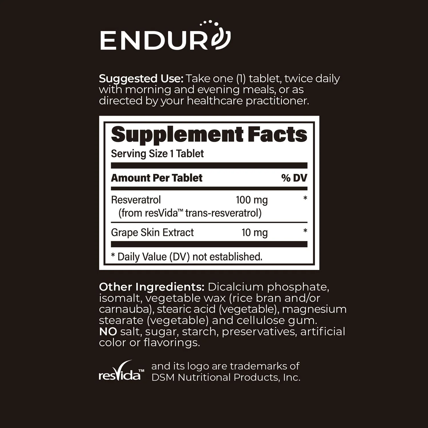 Endur Resveratrol 100mg – Healthy Aging & Cardiovascular Support (Gluten Free, 150 Tablets) - Image 6