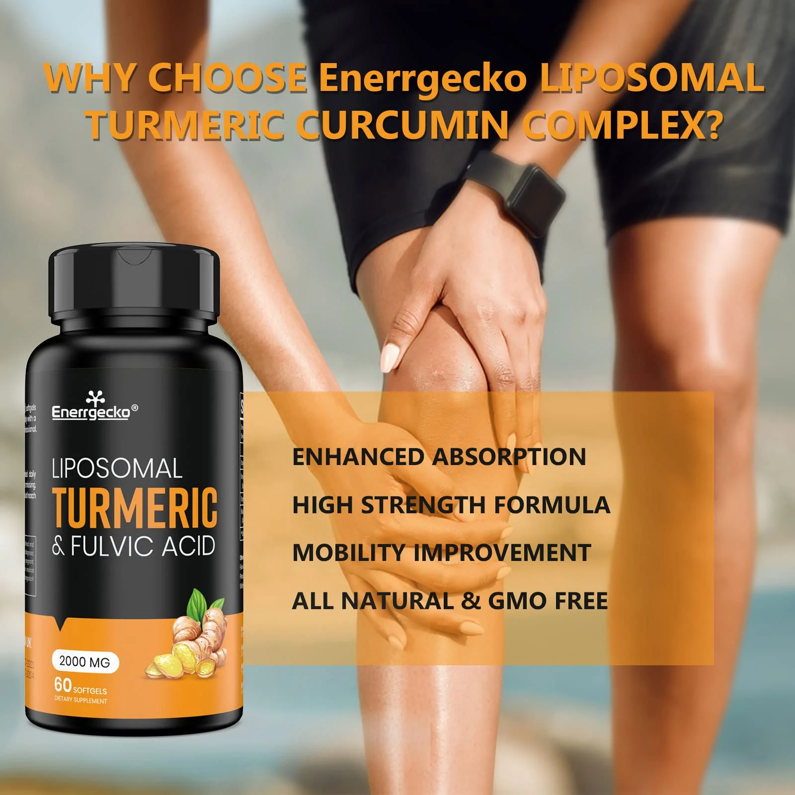 Enerrgecko 2000 mg Liposomal Turmeric Curcumin Softgels - Black Pepper & Ginger, Fulvic & Humic Acids, 3-Month Supply - Image 5