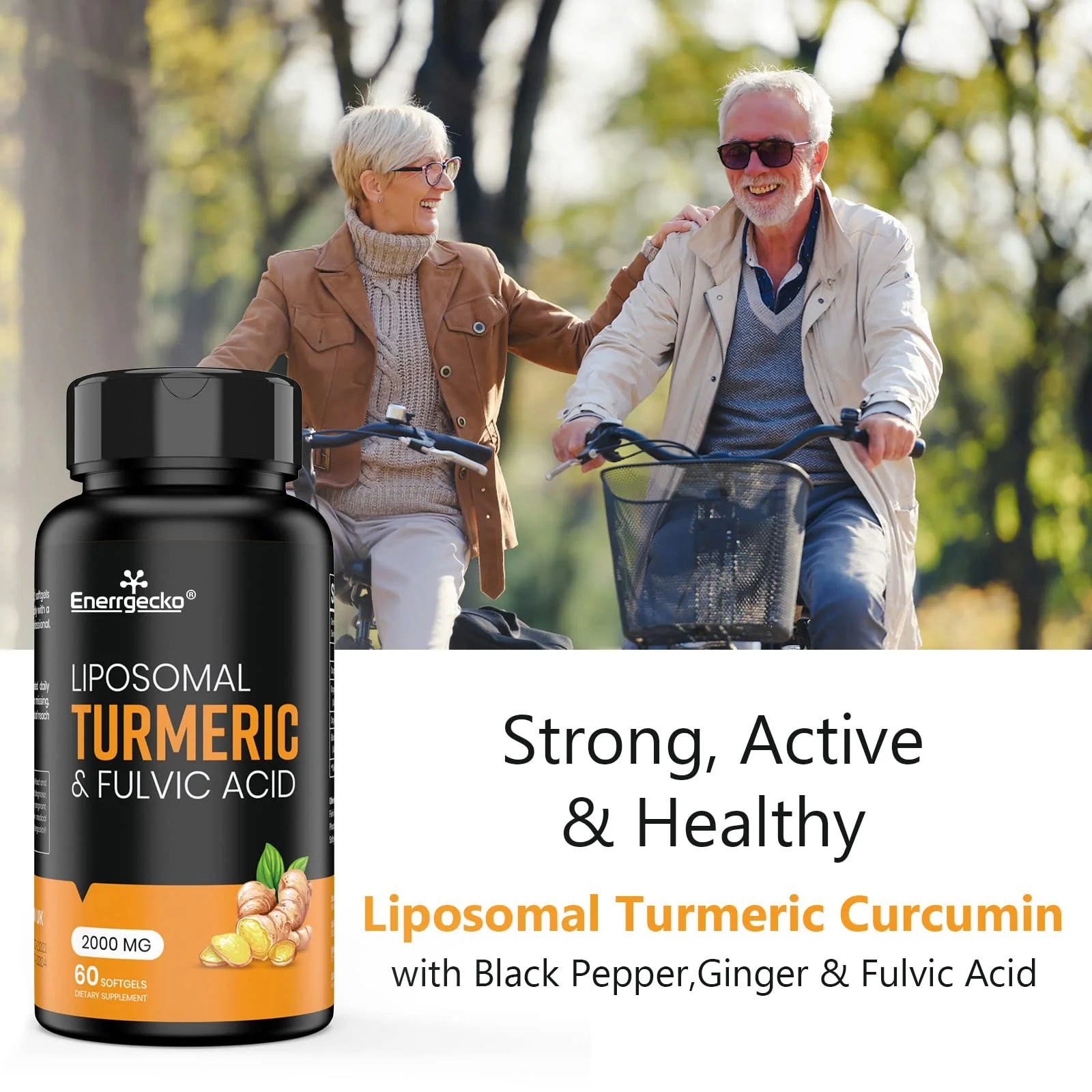 Enerrgecko 2000 mg Liposomal Turmeric Curcumin Softgels - Black Pepper & Ginger, Fulvic & Humic Acids, 3-Month Supply - Image 6