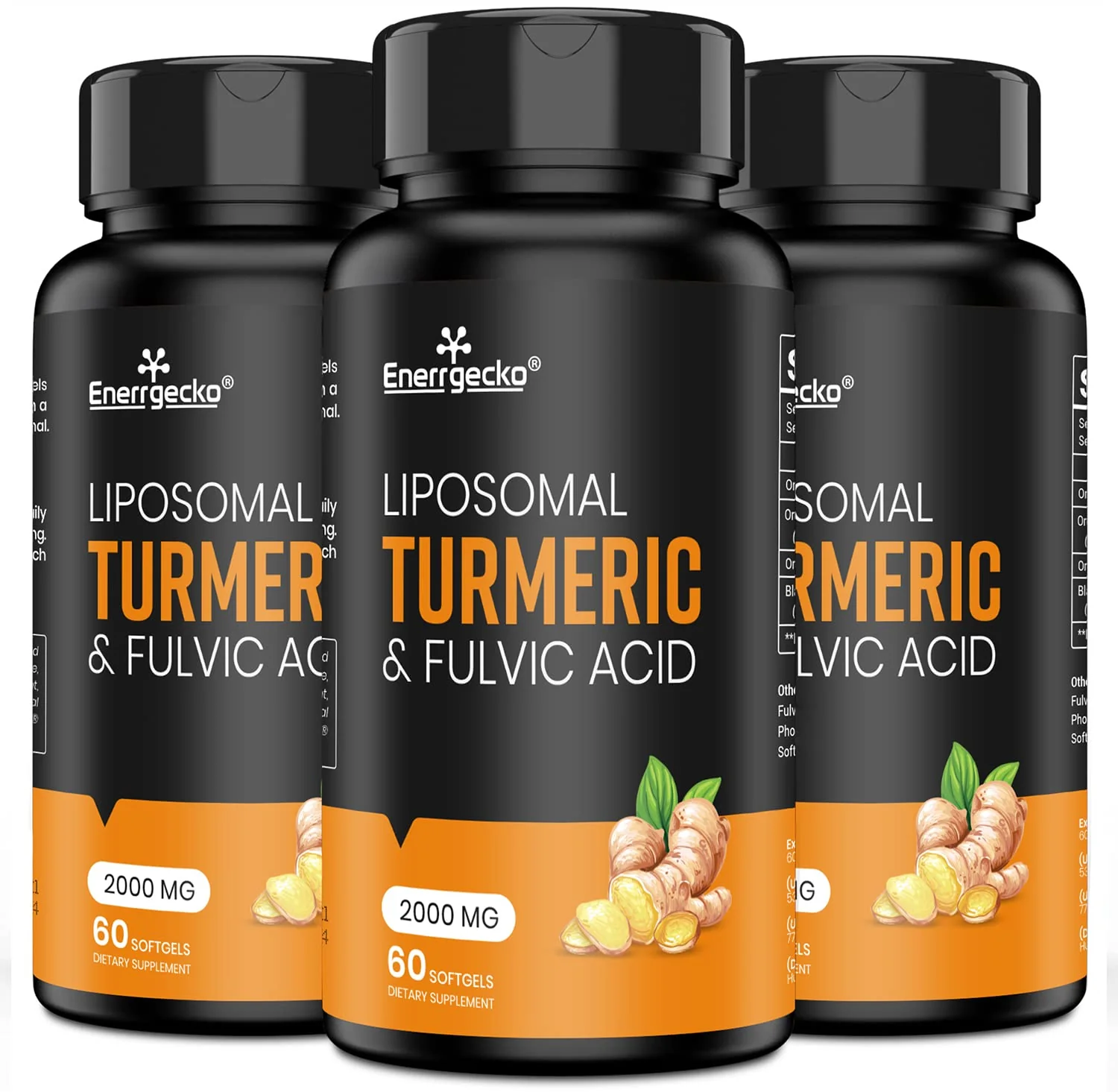 Enerrgecko 2000 mg Liposomal Turmeric Curcumin Softgels - Black Pepper & Ginger, Fulvic & Humic Acids, 3-Month Supply - Image 8