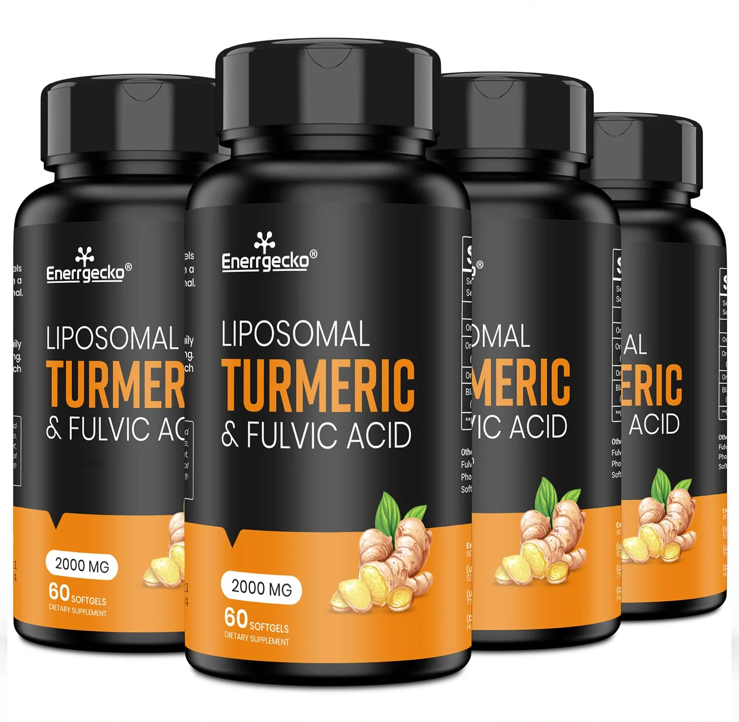 Enerrgecko 2000 mg Liposomal Turmeric Curcumin with Black Pepper & Ginger + Fulvic & Humic Acid — Pack of 4 - Image 6