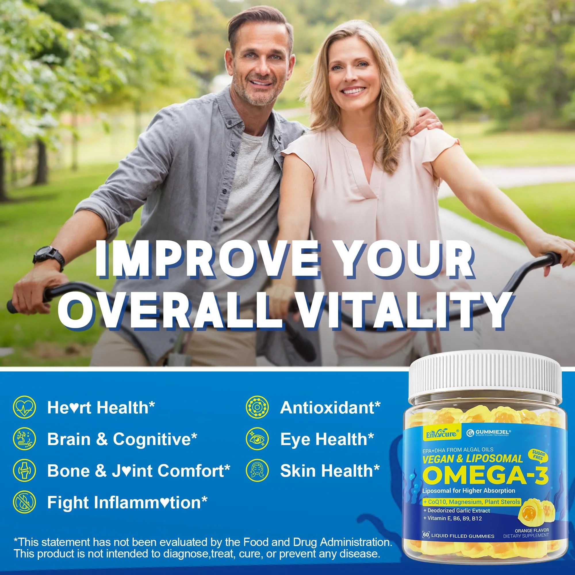 EnvyCure Vegan Omega-3 Gummies 1000mg + CoQ10 + Magnesium – EPA 600mg DHA 400mg, Liposomal Algae, 2-Pack - Image 6
