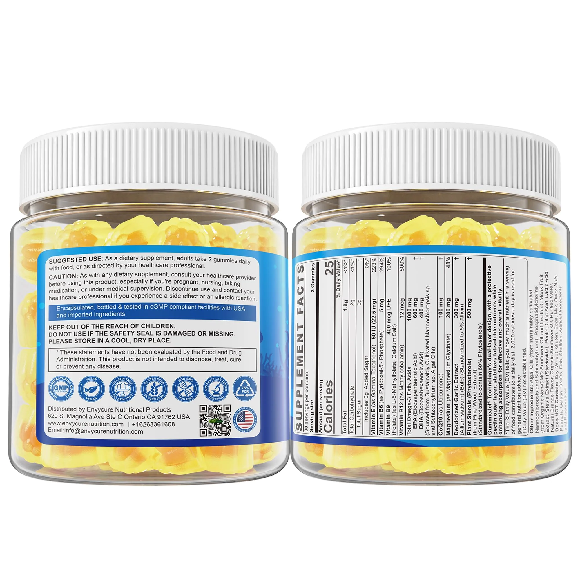 EnvyCure Vegan Omega-3 Gummies 1000mg + CoQ10 + Magnesium – EPA 600mg DHA 400mg, Liposomal Algae, 2-Pack - Image 8