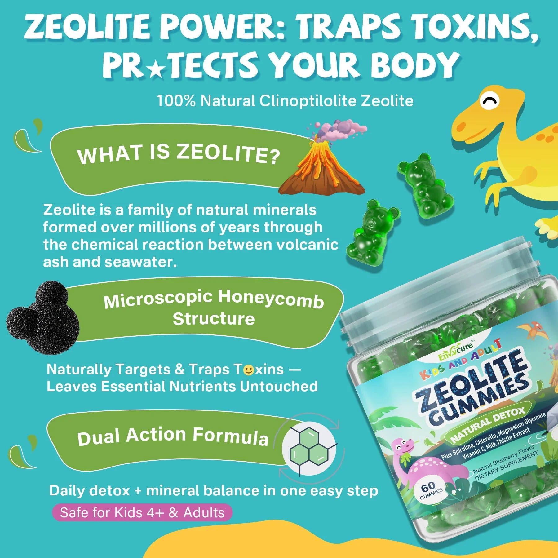 EnvyCure Zeolite Detox Gummies – Sugar-Free, Spirulina & Chlorella, for Kids & Adults – 120 Count - Image 4