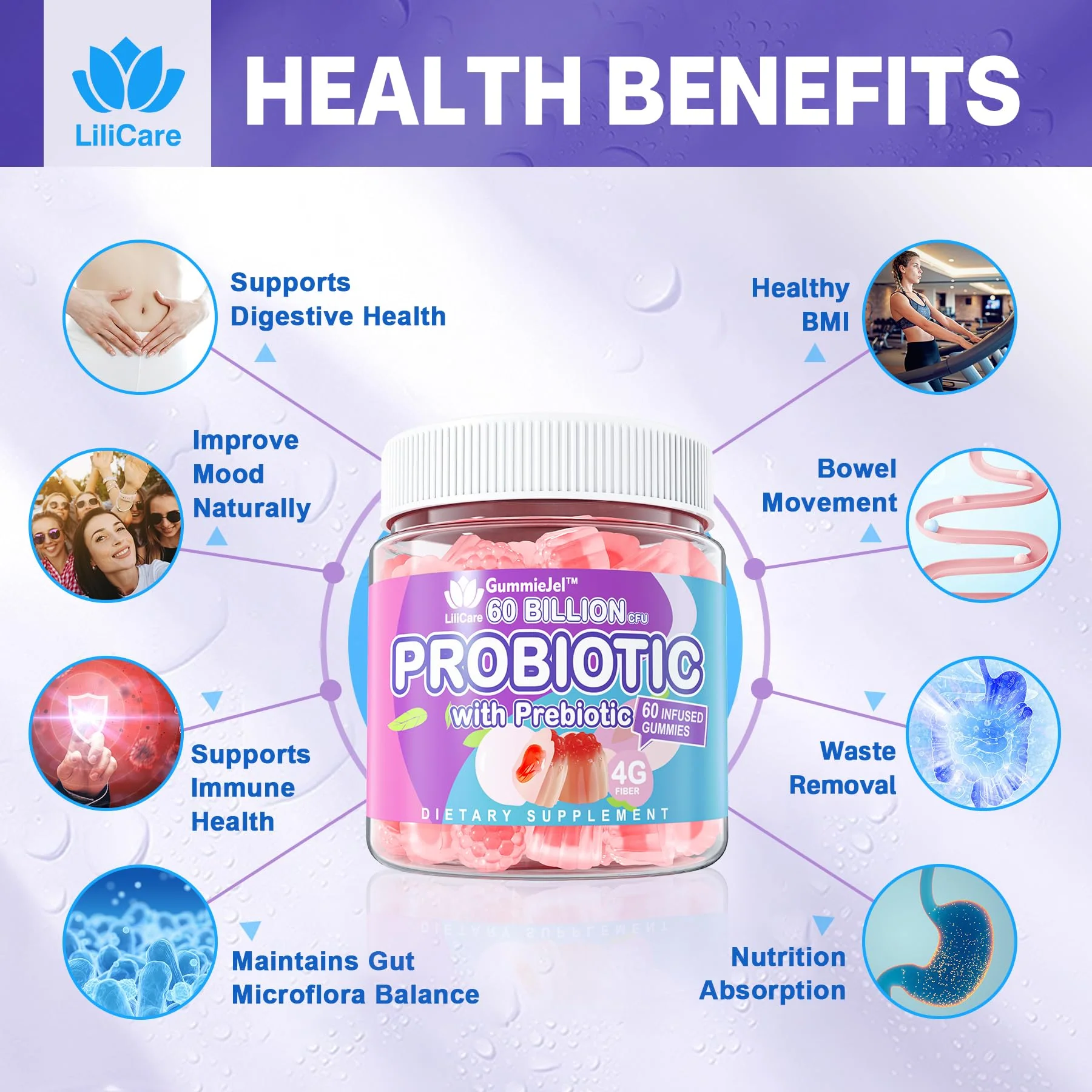 EnvyDeal Probiotic Gummies for Women & Men — 60B CFU, 11 Strains, Sugar Free, Peach, Vegan, 120 Count - Image 5