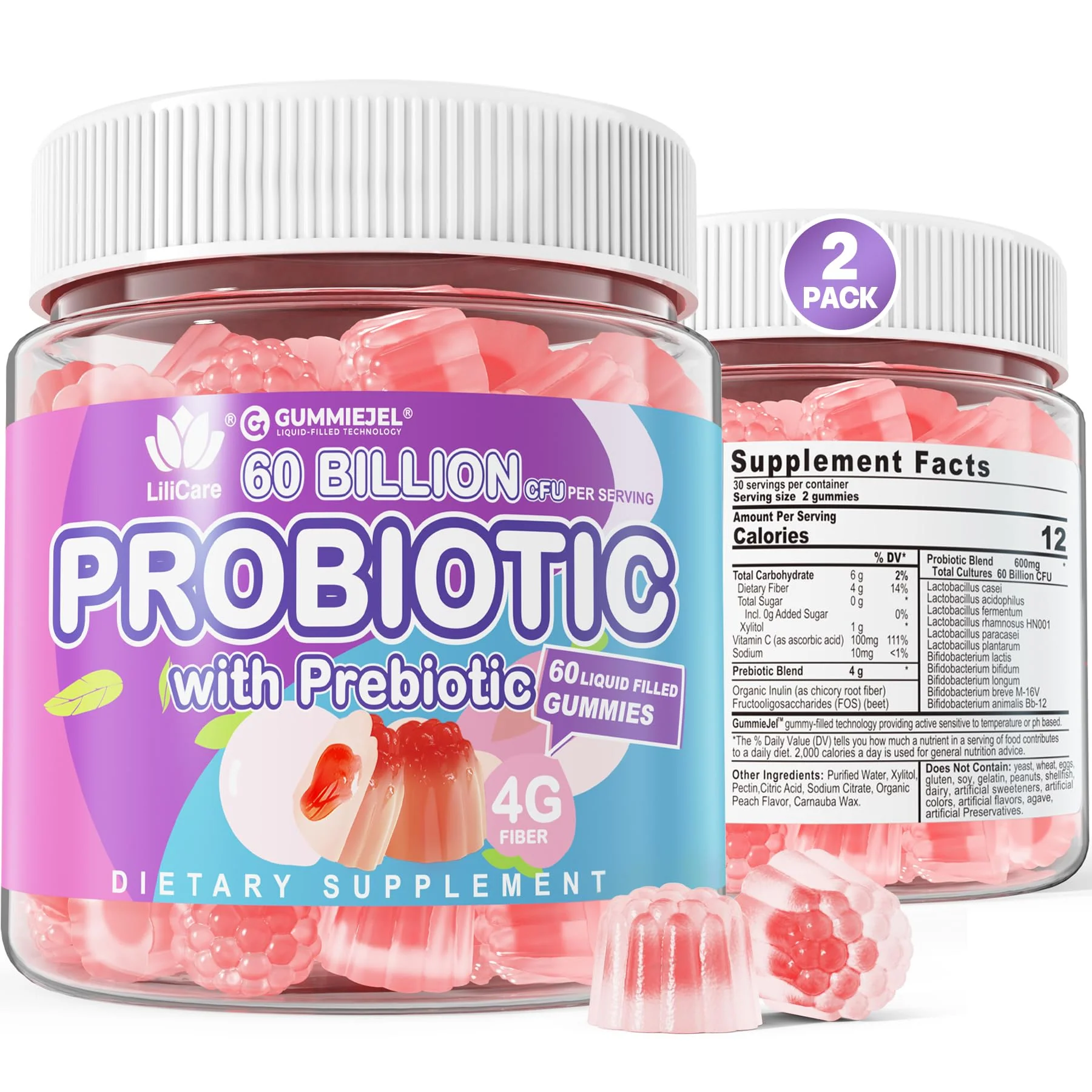 EnvyDeal Probiotic Gummies for Women & Men — 60B CFU, 11 Strains, Sugar Free, Peach, Vegan, 120 Count - Image 7