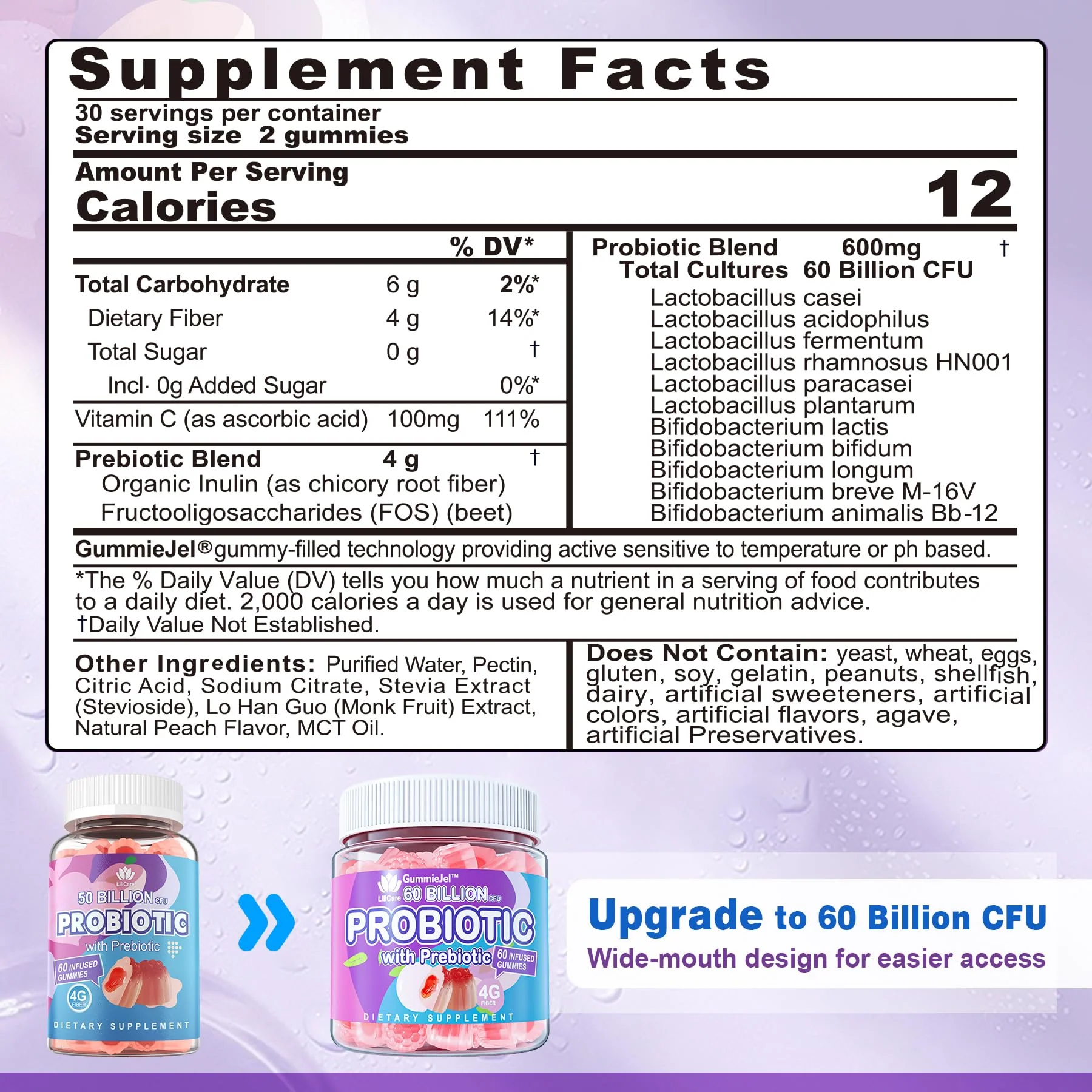 EnvyDeal Probiotic Gummies for Women & Men — 60B CFU, 11 Strains, Sugar Free, Peach, Vegan, 120 Count - Image 8