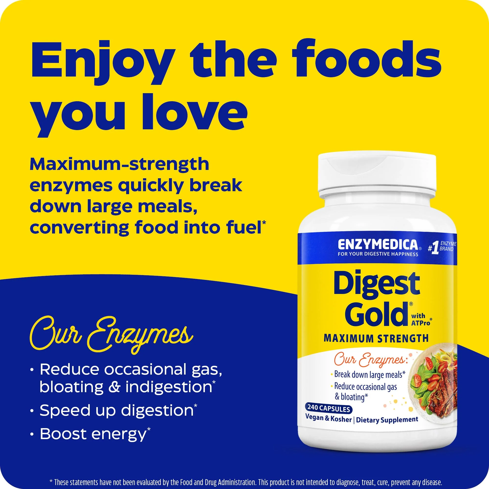 Enzymedica Digest Gold + ATPro, Maximum Strength, Fast-Acting, Helps Digest Large Meals, Prevents Bloating and Gas, 240 Count (FFP) - Image 3