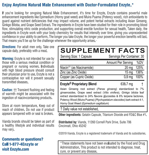 Enzyte Natural Vitality Support - Daily Men's Health Supplement (30 Capsules) - Image 2