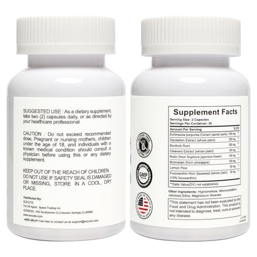 EOCUTE Lymph System Support Supplement – Lymphatic Drainage with Echinacea & Dandelion, 120 Count (2 Bottles) For Women & Men - Image 2
