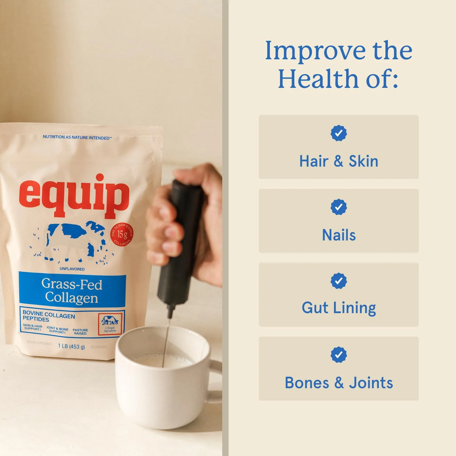 Equip Foods Grass Fed Collagen Powder – Unflavored, 30 Servings, Non-GMO - Image 9