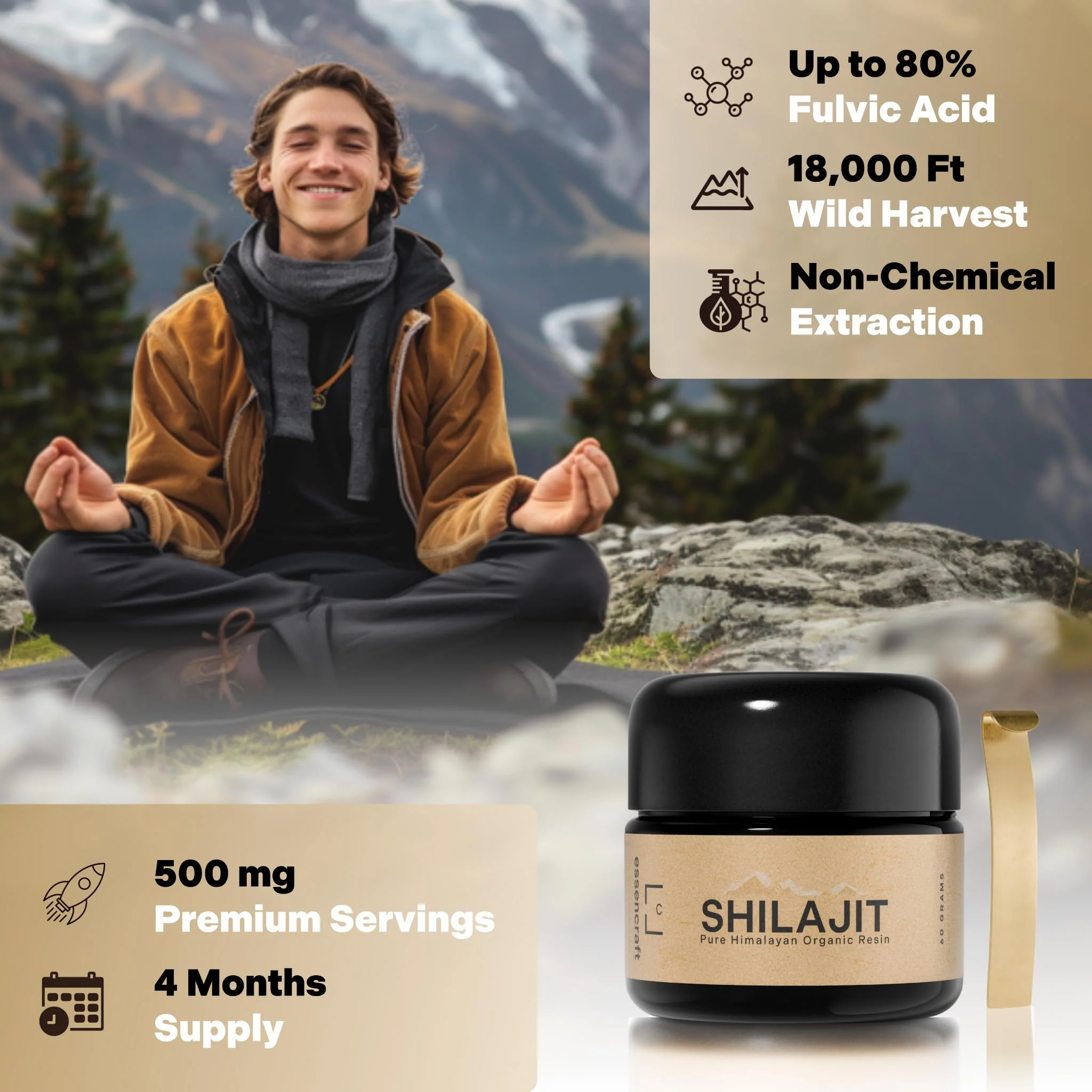 Essencraft Organic Himalayan Shilajit Resin – 500mg per Serving, 60g, Lab Tested, 85+ Minerals - Image 2