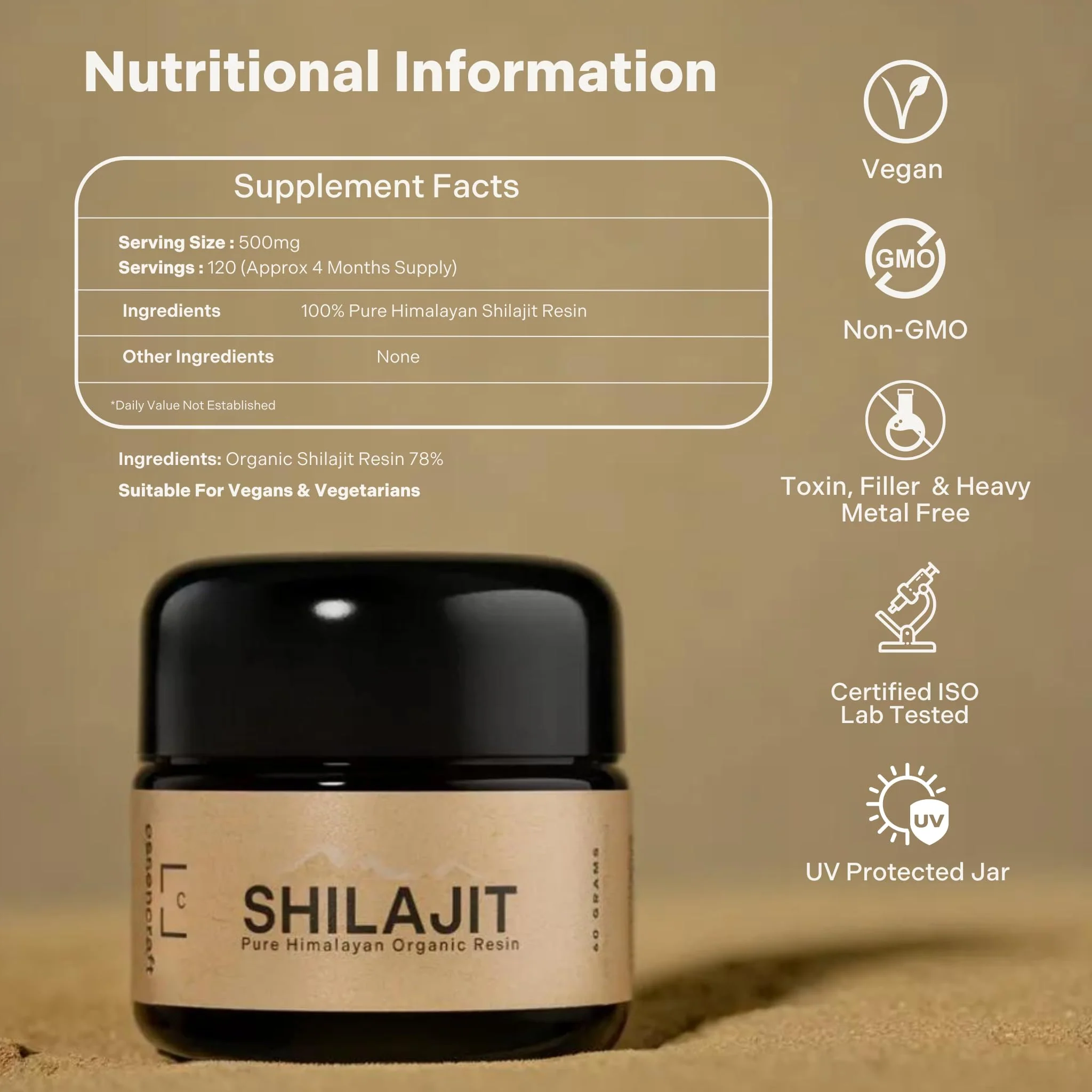 Essencraft Organic Himalayan Shilajit Resin – 500mg per Serving, 60g, Lab Tested, 85+ Minerals - Image 3