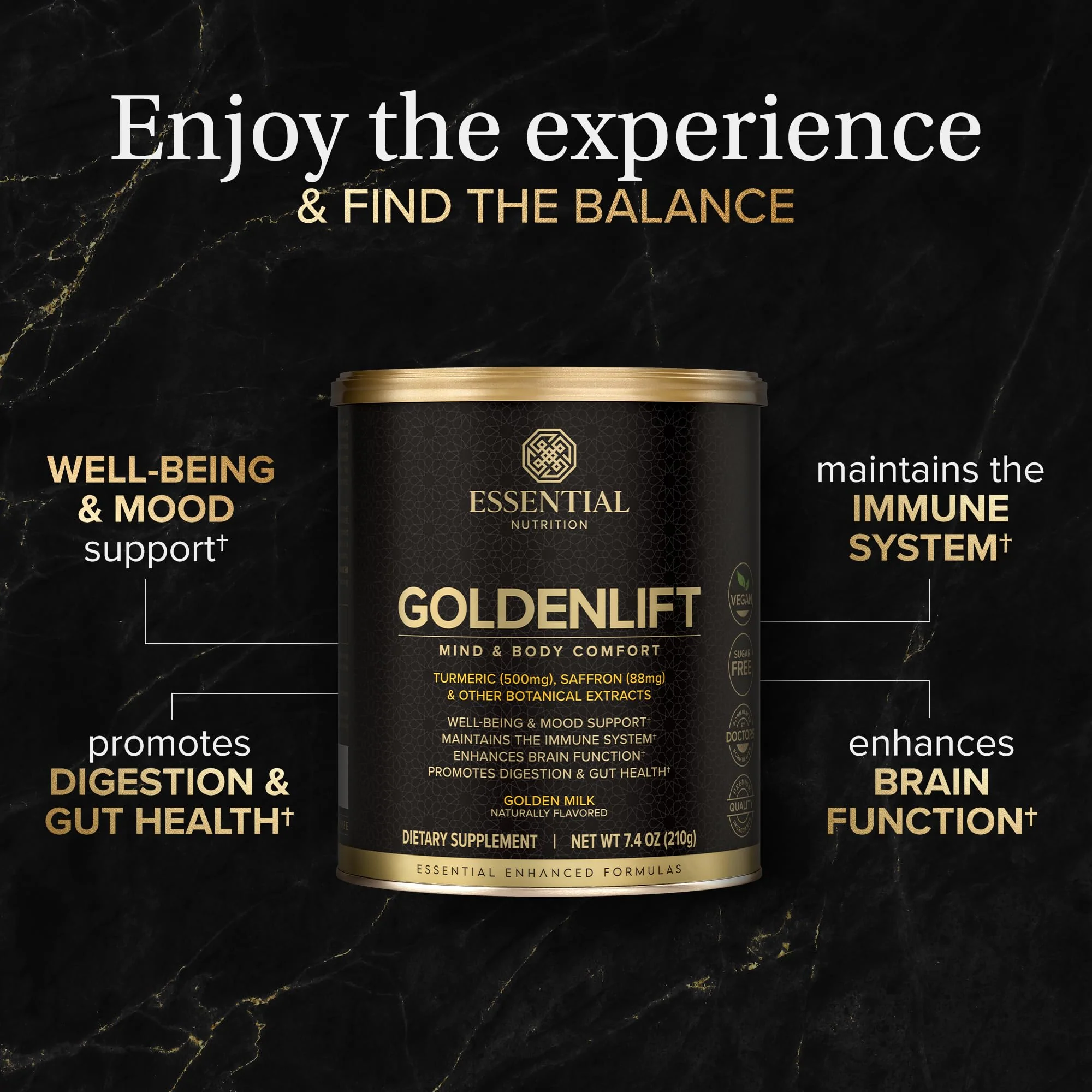 Essential Nutrition Golden Lift - Golden Milk Powder (Vegan) 7.4 oz | Turmeric, Saffron & Spices - Image 3