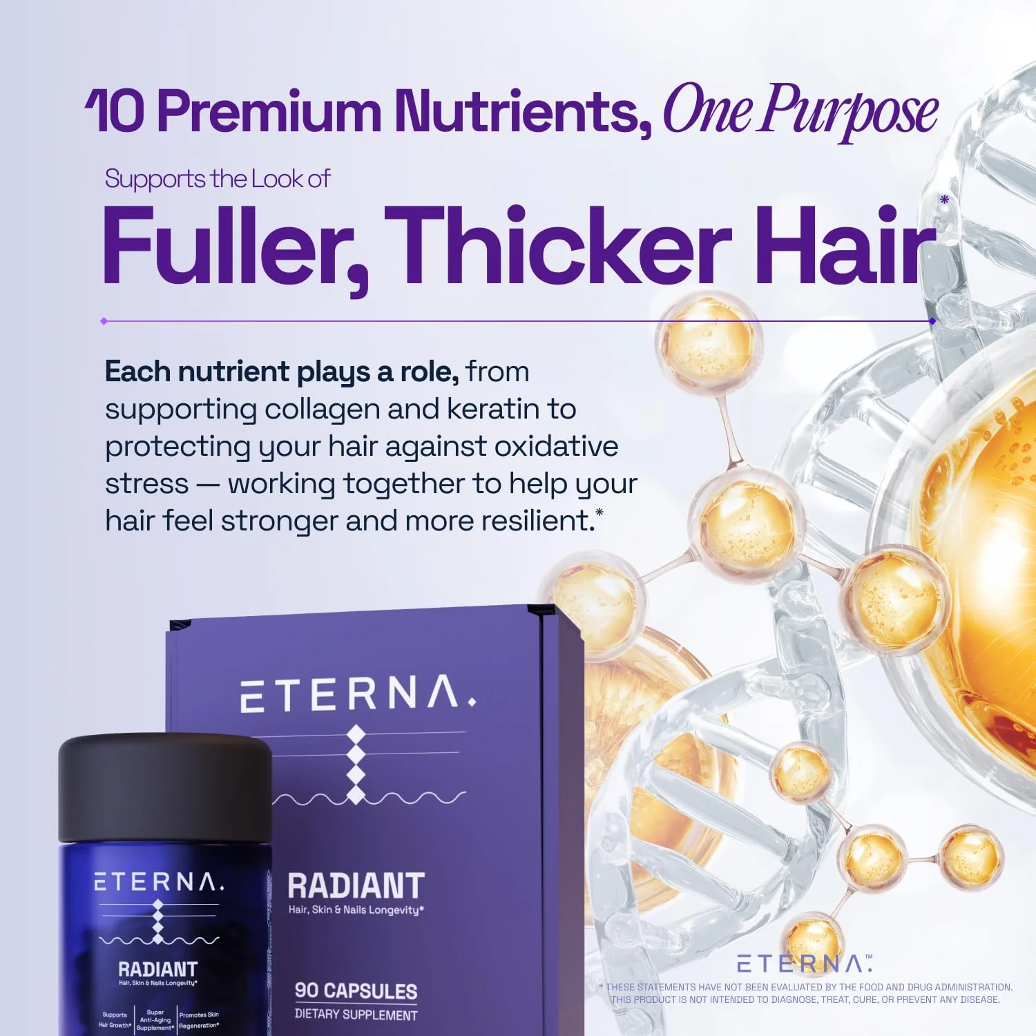 ETERNA RADIANT Healthy Hair Growth Supplement – Biotin, Collagen, Keratin, Hyaluronic Acid | 10-in-1 Formula | 1 Month Supply - Image 2