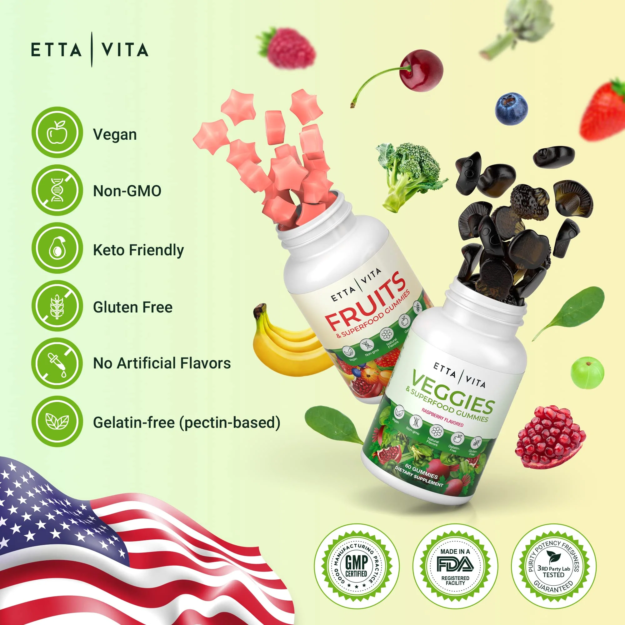 Etta Vita 120 Chews Super Greens Gummies | 9 Superfruits & 30 Veggies - Image 3