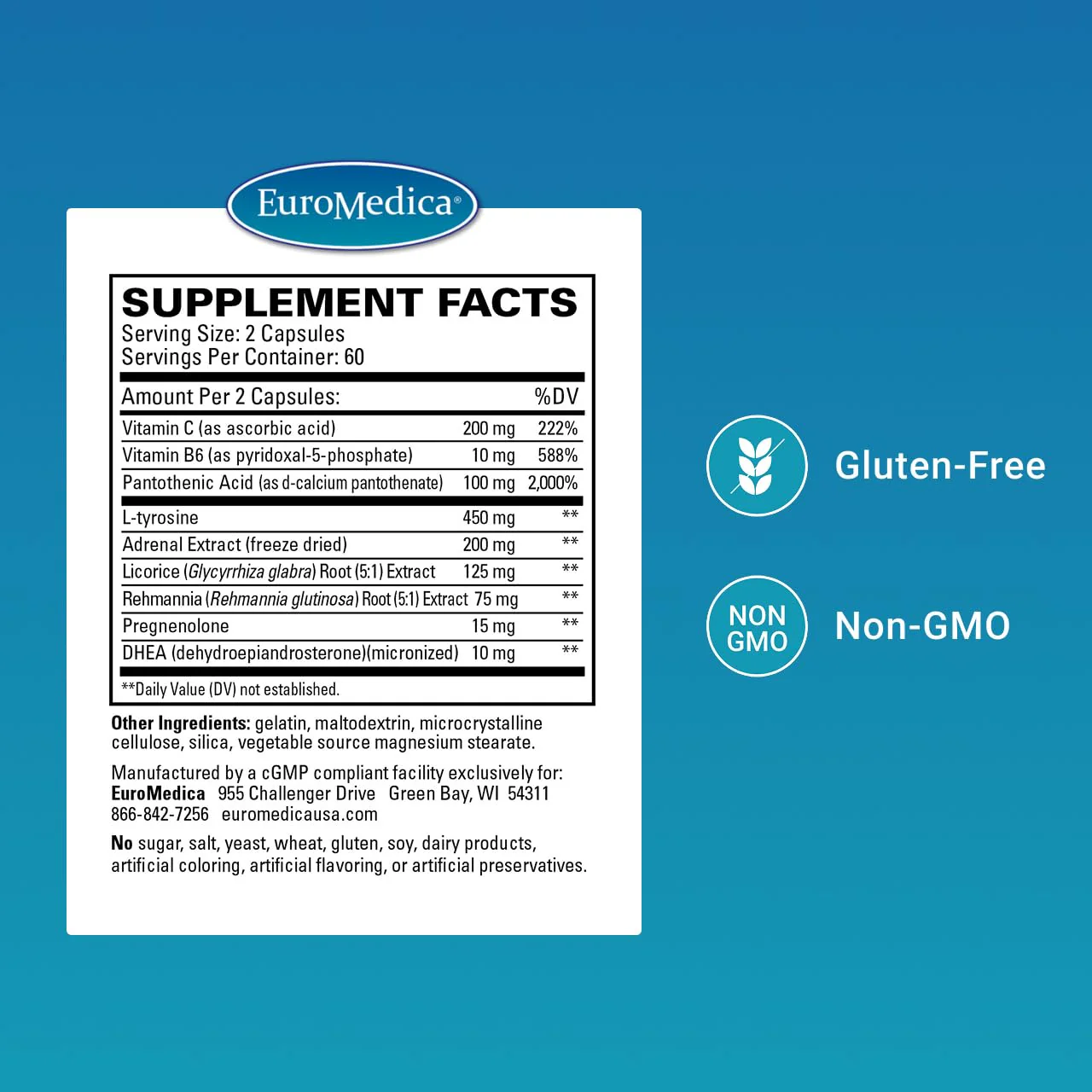 EuroMedica Adrenaplex – Adrenal Gland Support Supplement with Vitamin C & B6 | 120 Capsules - Image 3