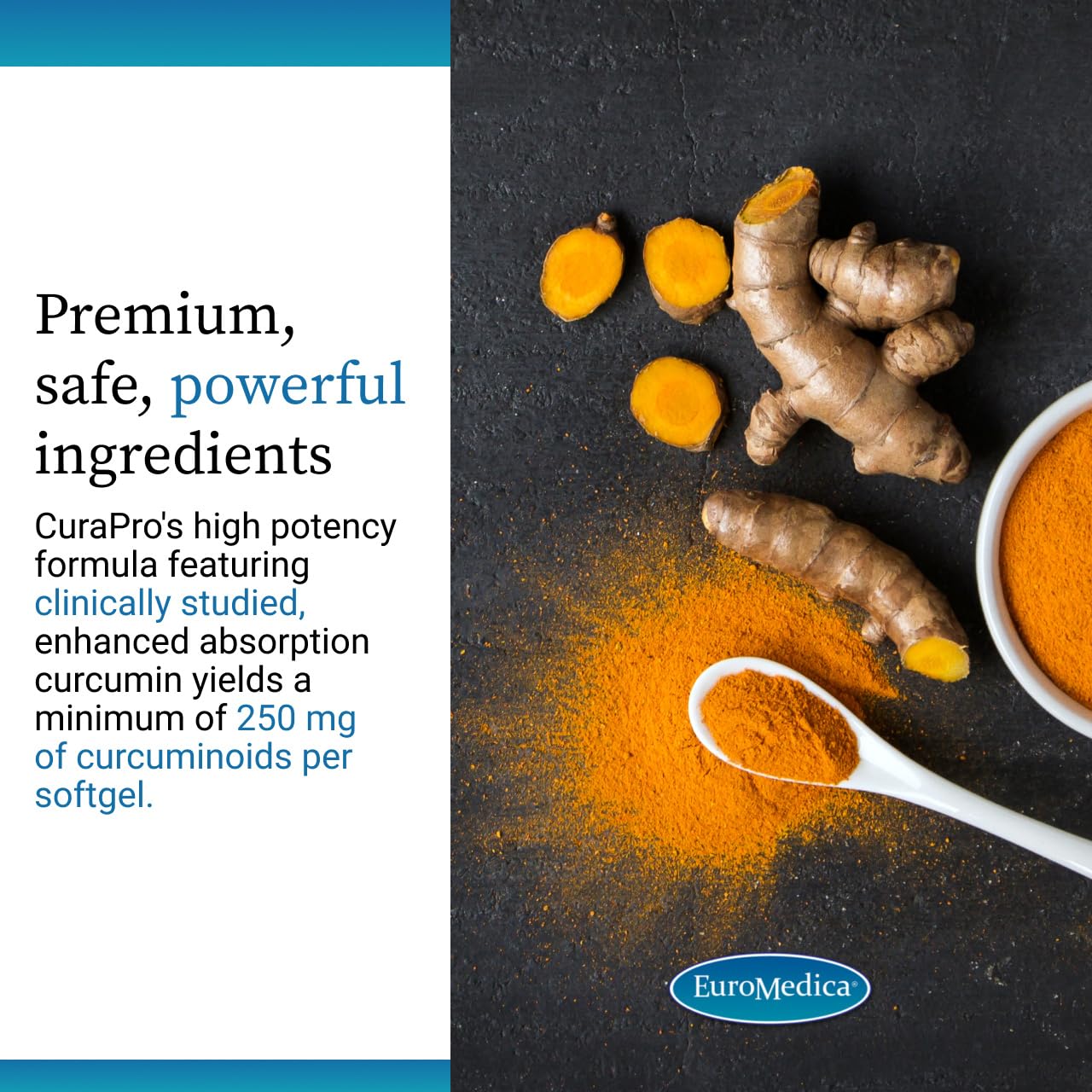 EuroMedica CuraPro: Antioxidant Curcumin with Turmeric Essential Oil – Brain & Immune Support, 60 Softgels - Image 5