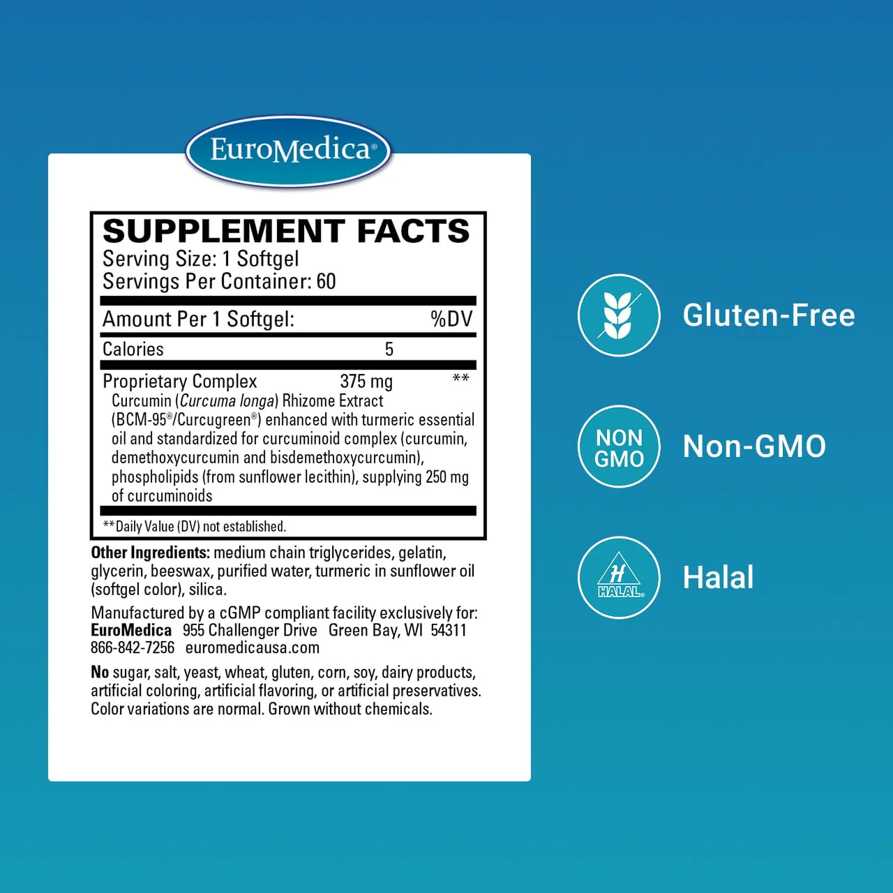 EuroMedica CuraPro: Antioxidant Curcumin with Turmeric Essential Oil – Brain & Immune Support, 60 Softgels - Image 9