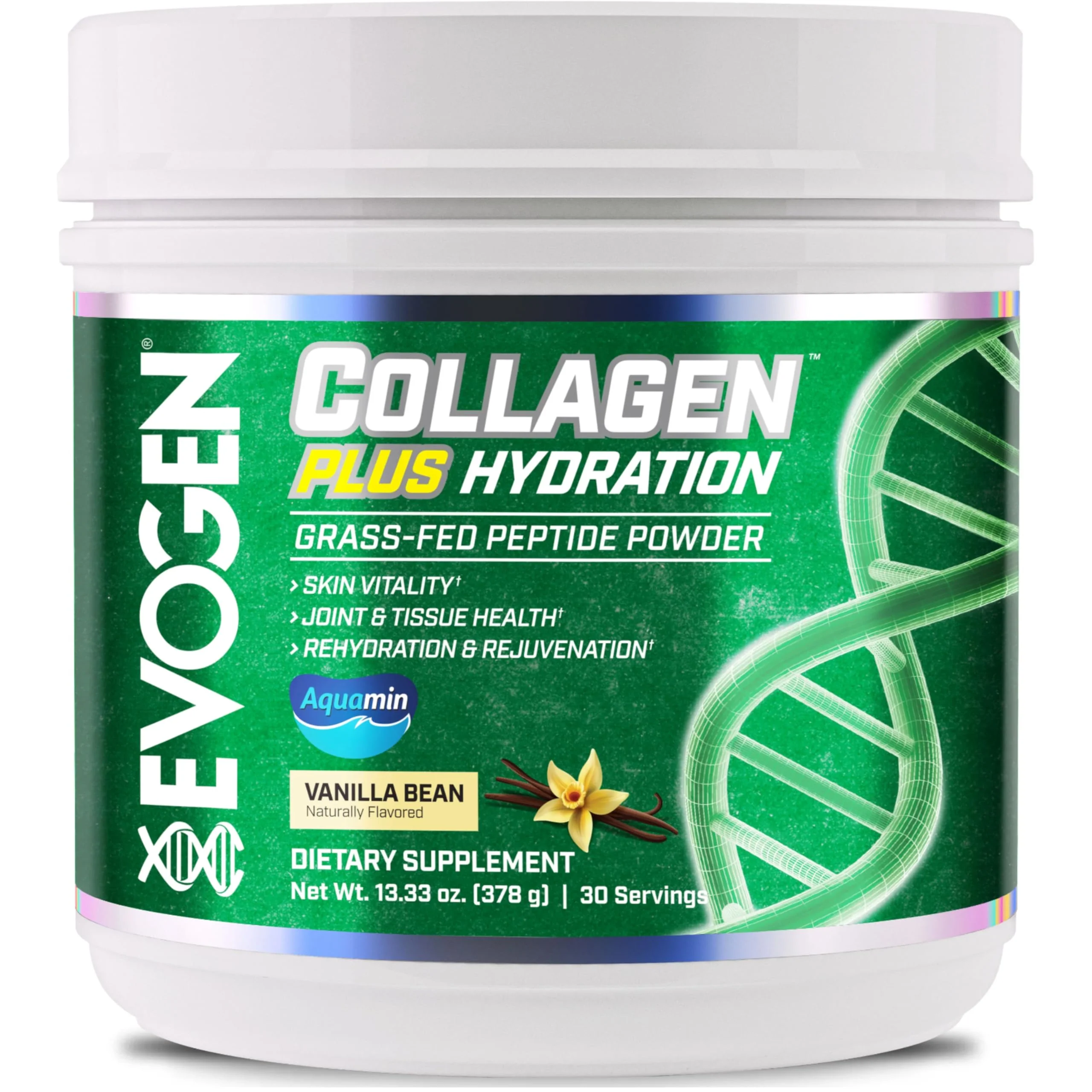 Evogen Collagen Plus Hydration – Grass-Fed Collagen for Skin & Joints | Vanilla Bean