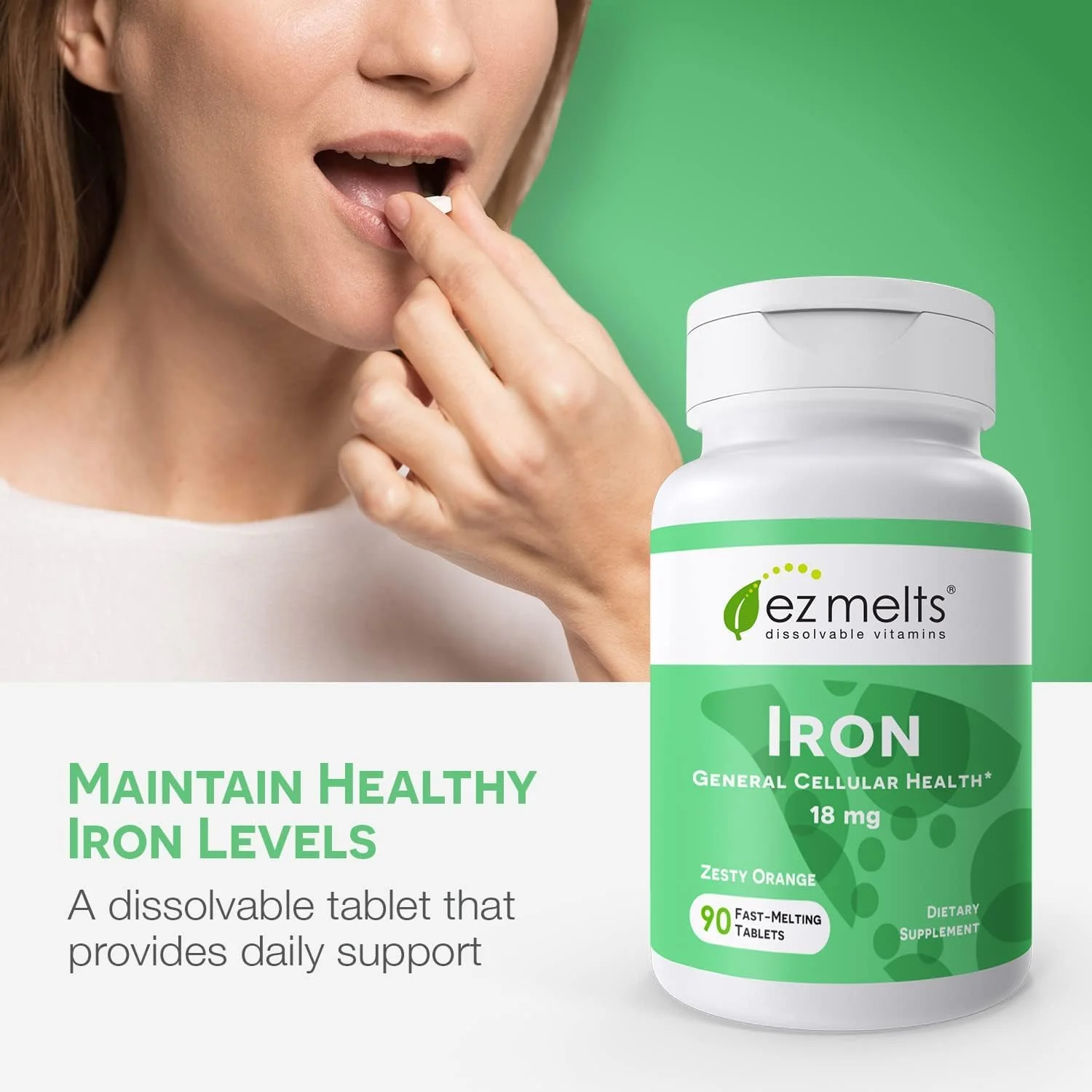 EZ Melts Dissolvable Iron 18 mg | Sugar-Free, 3-Month Supply (180 Count, Pack of 2) - Image 3