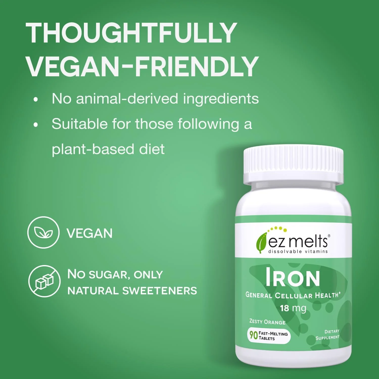 EZ Melts Dissolvable Iron 18 mg | Sugar-Free, 3-Month Supply (180 Count, Pack of 2) - Image 4