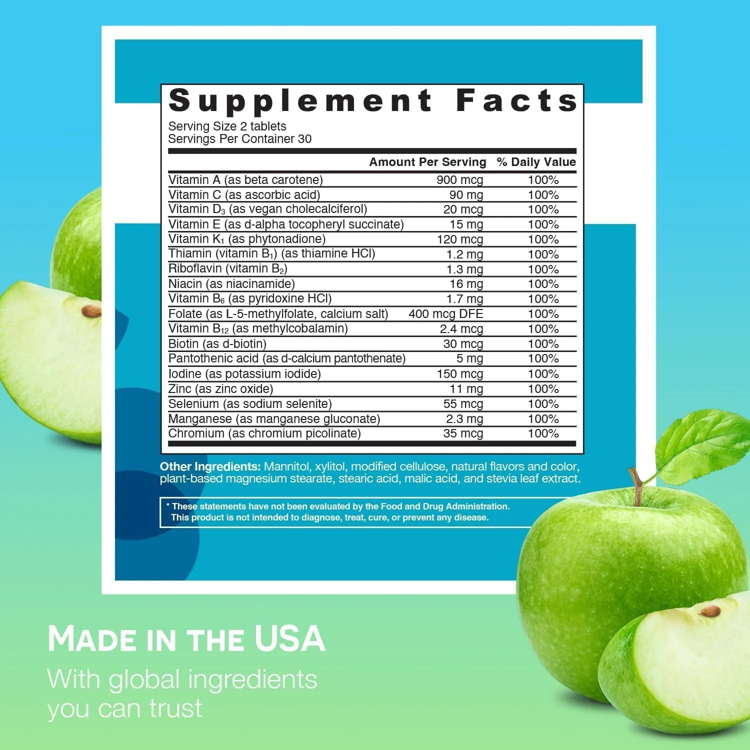EZ Melts Multivitamin Without Iron – Apple Flavor, 18 Vitamins & Minerals, 120 Fast-Dissolve Tablets - Image 2