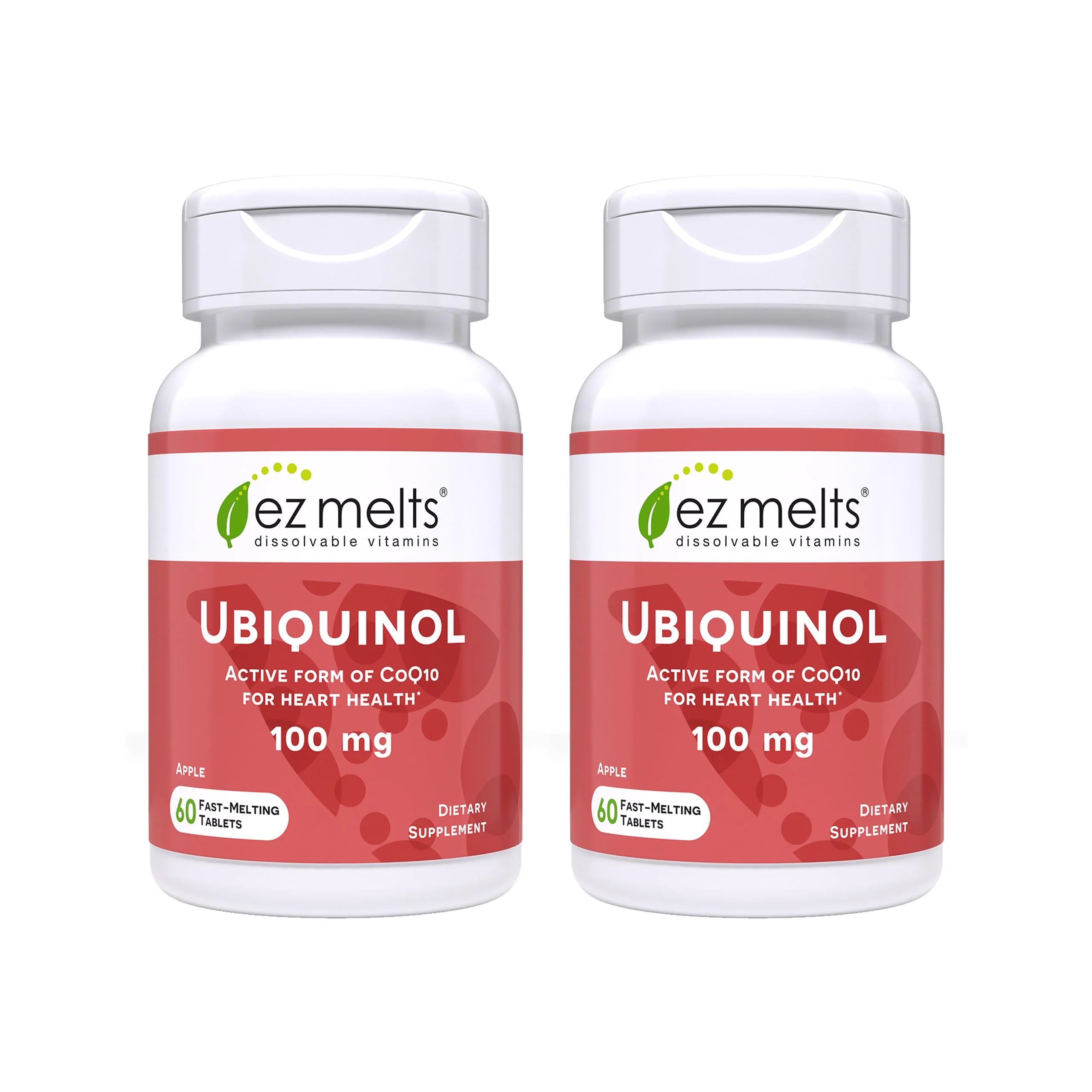 EZ Melts Ubiquinol 100 mg CoQ10—Heart Health & Energy Support, Apple Flavor, 120 Dissolvable Tablets