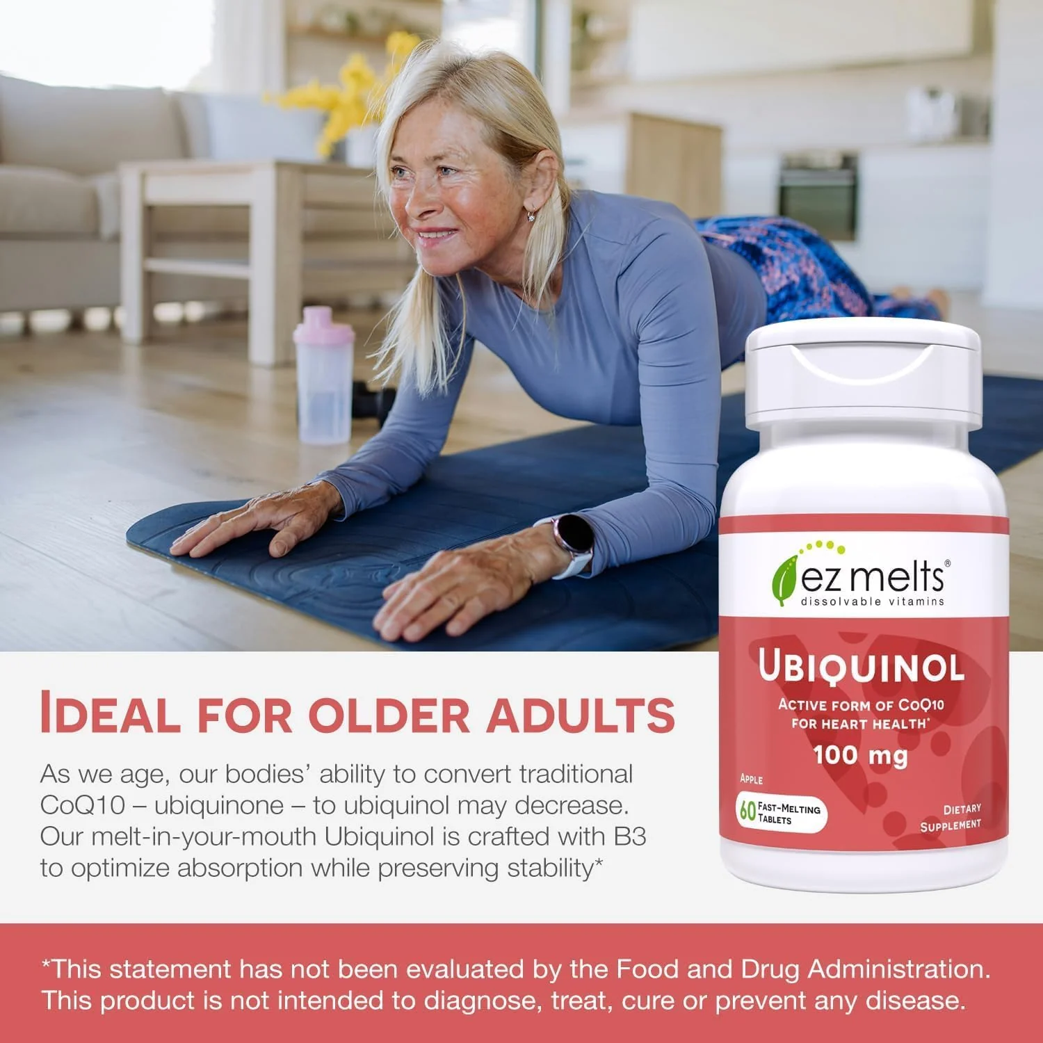 EZ Melts Ubiquinol 100 mg CoQ10—Heart Health & Energy Support, Apple Flavor, 120 Dissolvable Tablets - Image 4