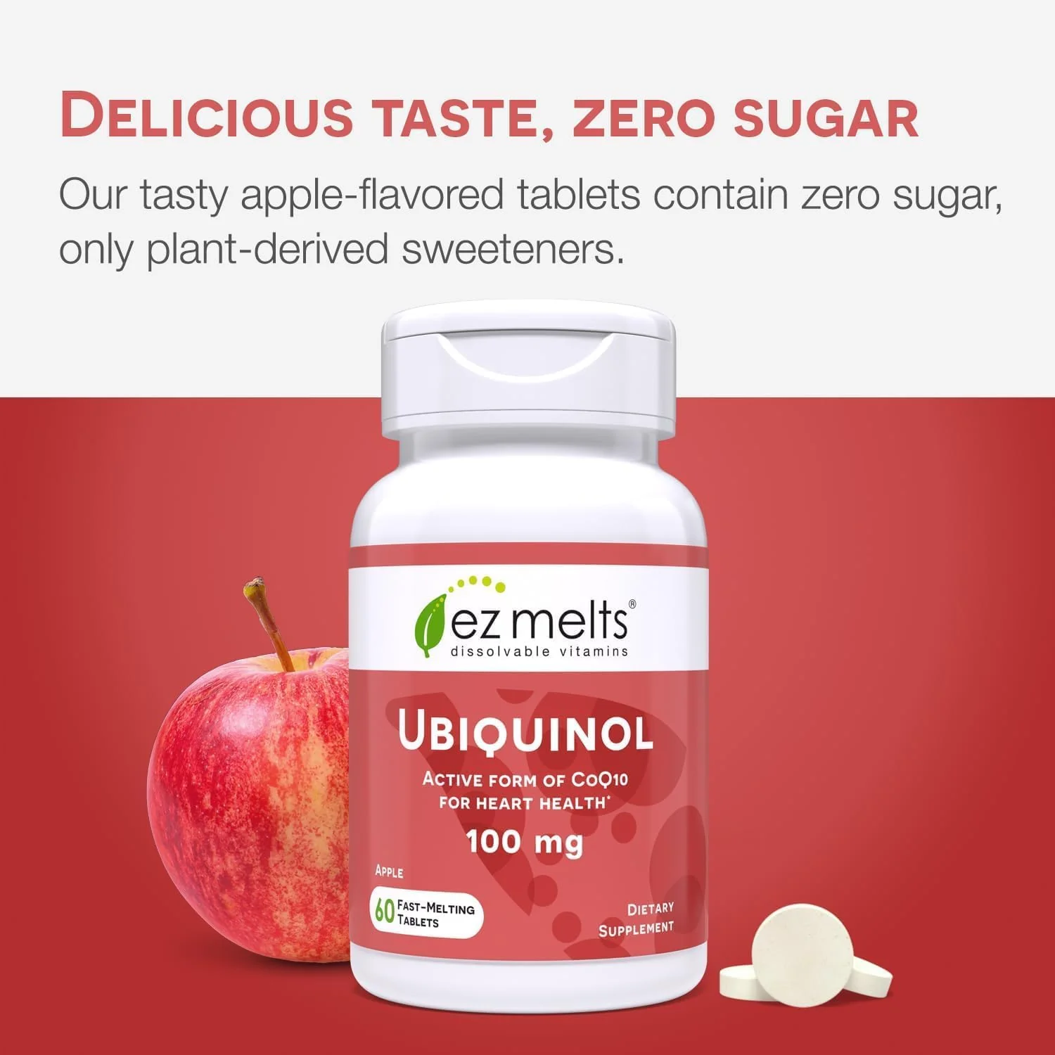 EZ Melts Ubiquinol 100 mg CoQ10—Heart Health & Energy Support, Apple Flavor, 120 Dissolvable Tablets - Image 5
