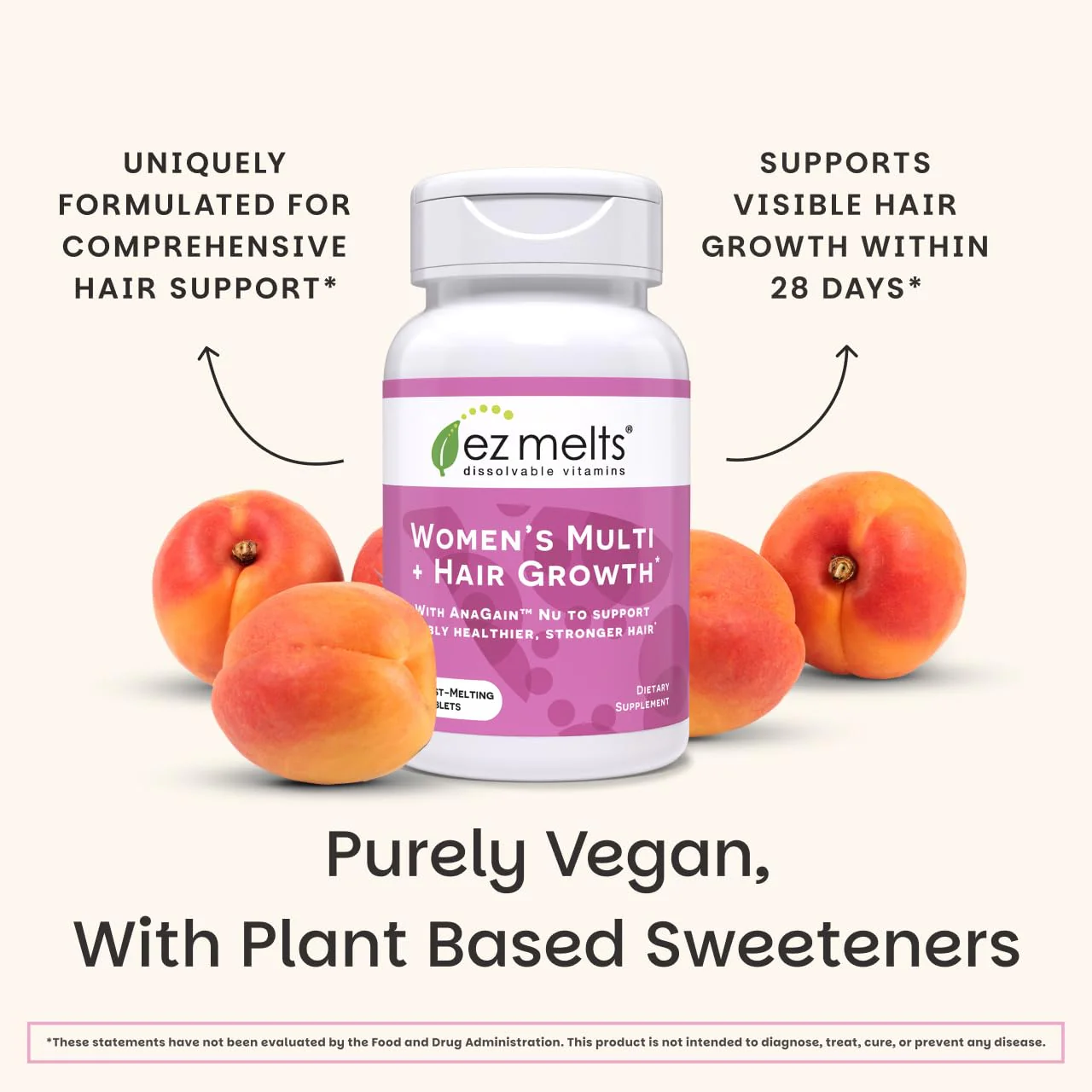 EZ Melts Women's Multi + Hair Growth – Peach, 120 Dissolvable Tablets (60 Servings) – Vegan & Non-GMO - Image 12