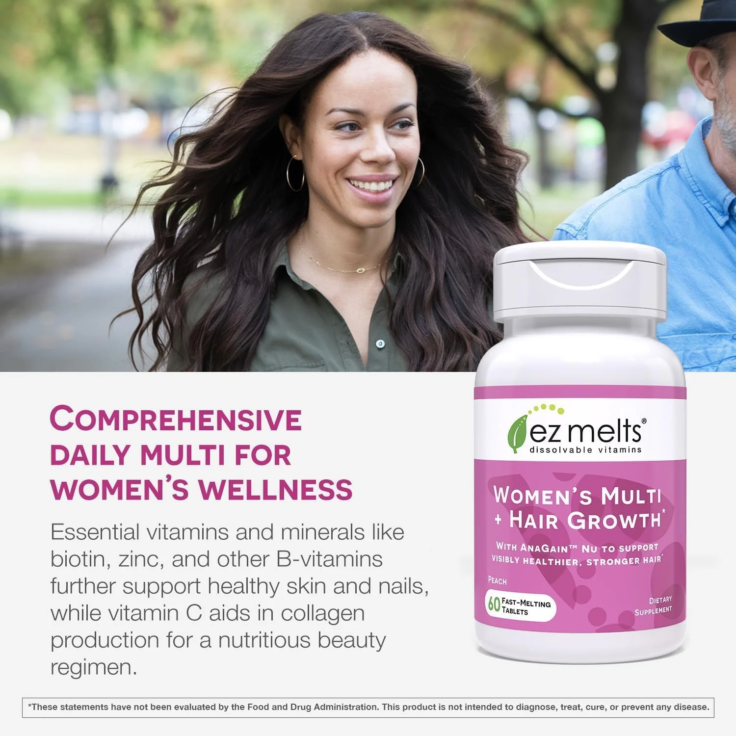 EZ Melts Women's Multi + Hair Growth – Peach Dissolvable Multivitamin for Women (60 Tablets) – Vegan & Non-GMO - Image 4