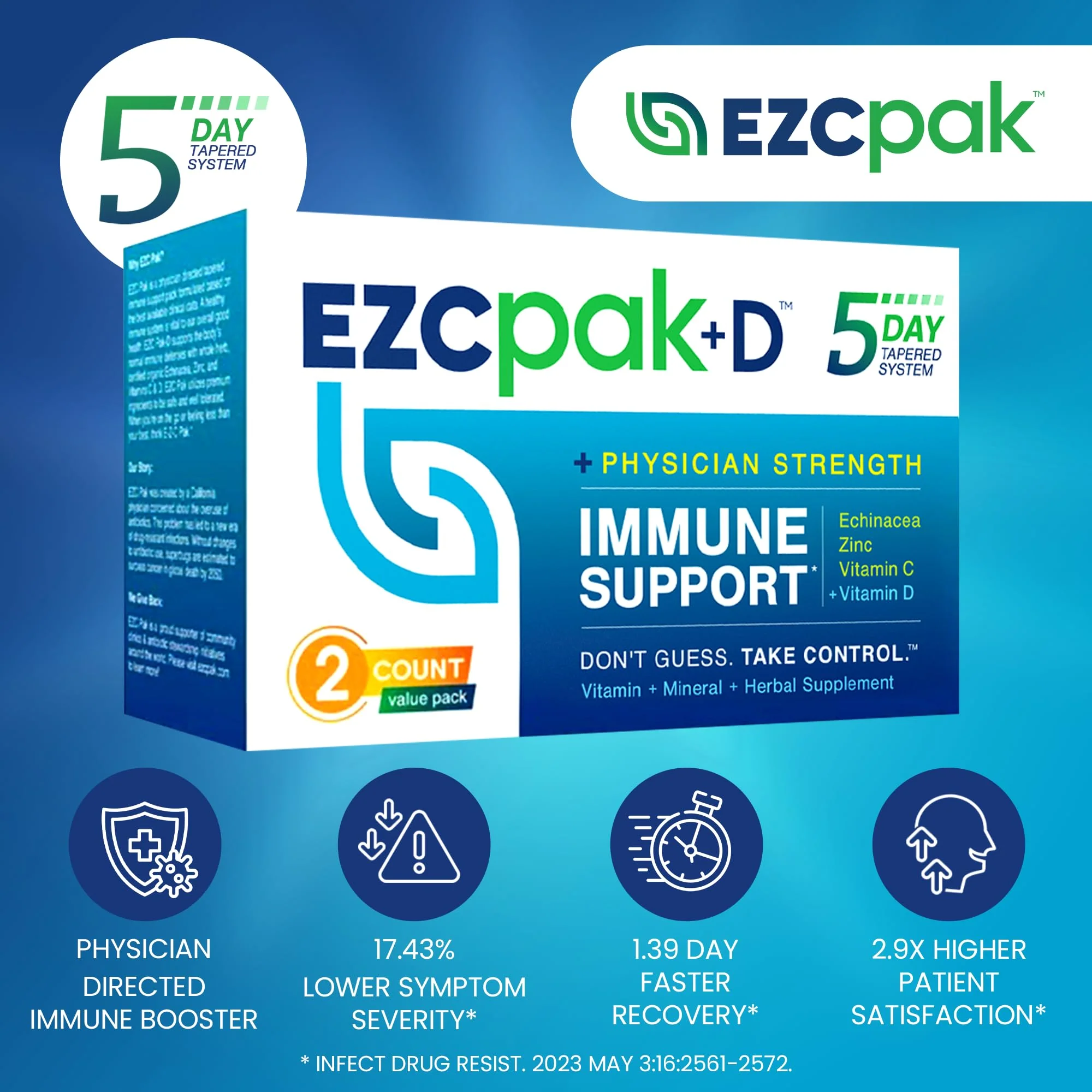 EZC Pak 5-Day Immune Booster: Echinacea, Vitamin C, Zinc & Vitamin D – Pack of 2 - Image 3