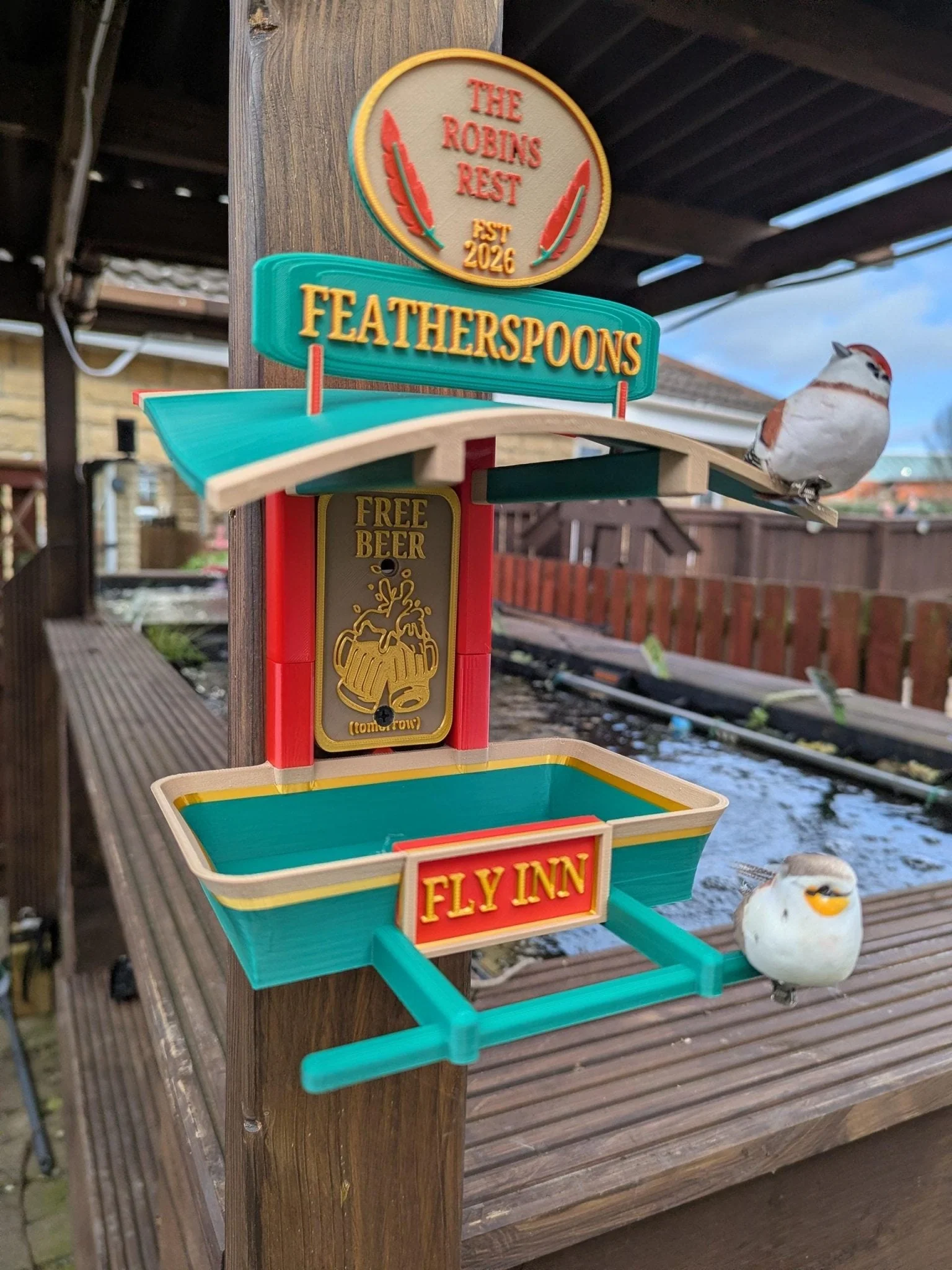 Featherspoons Fly INN – Custom name Bird Feeder – Personalised 3D Printed Pub Style Feeder – Quirky Garden Gift - Image 12