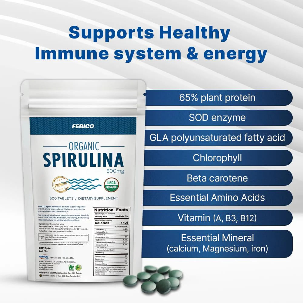 FEBICO Organic Spirulina Tablets 250g – 83 Days Supply | Vegan, Non-GMO, USDA, Naturland, Halal - Image 9