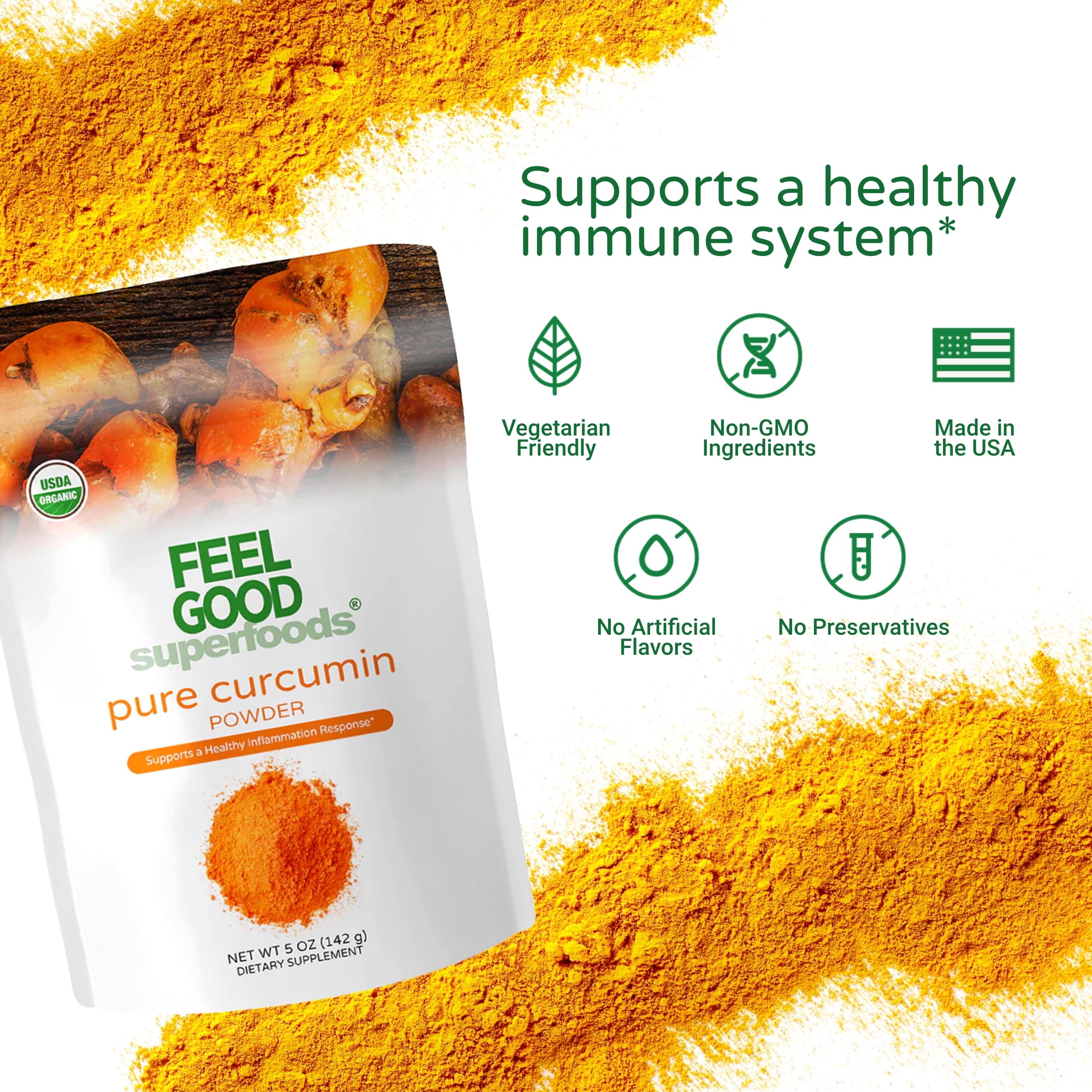 FEEL GOOD Superfoods Pure Curcumin Powder – Organic, Non-GMO, Vegan Turmeric Extract, 5 oz - Image 13