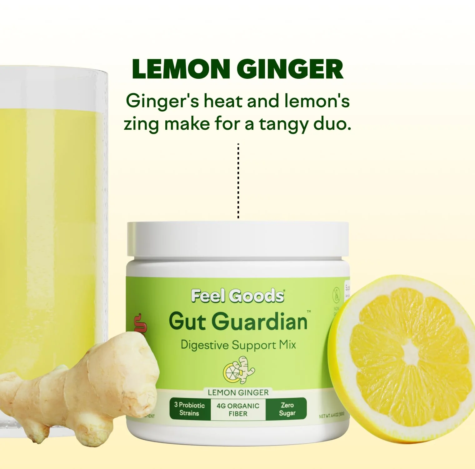 Feel Goods Gut Guardian: Organic Fiber, Probiotic & Prebiotic Powder – Lemon Ginger, Sugar Free, 30 Servings - Image 4