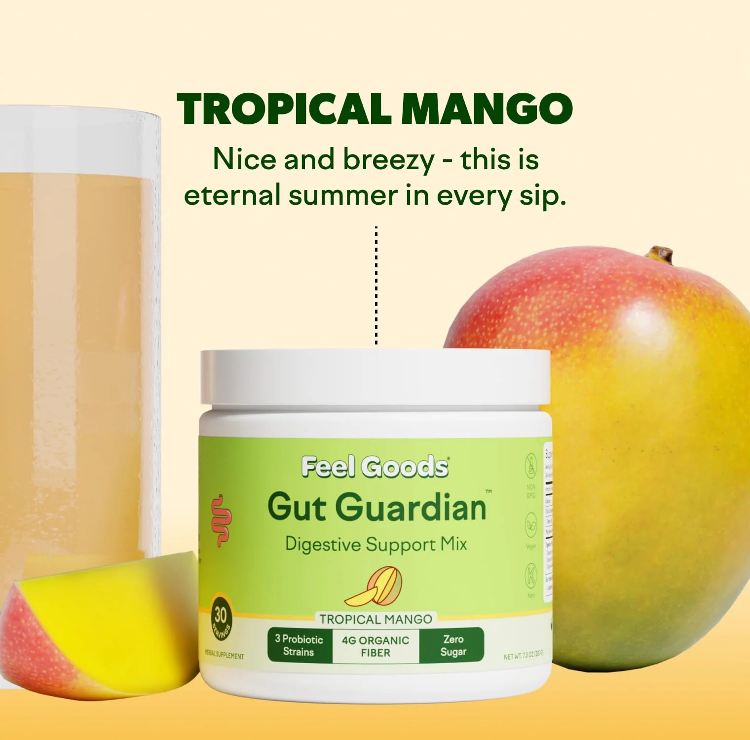 Feel Goods Gut Guardian – Organic Fiber, Probiotic & Prebiotic Powder (Sugar Free, Vegan) Tropical Mango 30 Count - Image 4