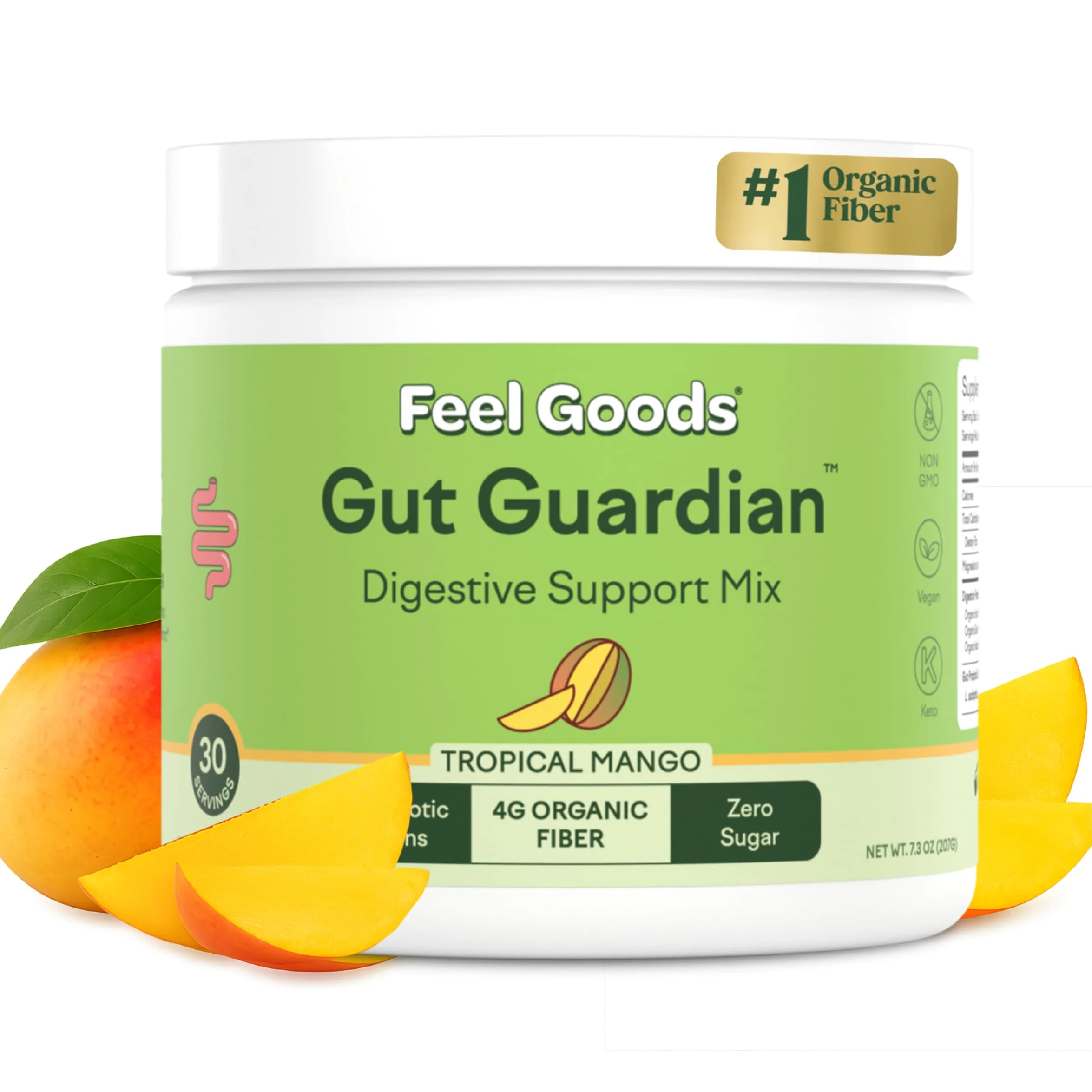 Feel Goods Gut Guardian – Organic Fiber, Probiotic & Prebiotic Powder (Sugar Free, Vegan) Tropical Mango 30 Count - Image 7