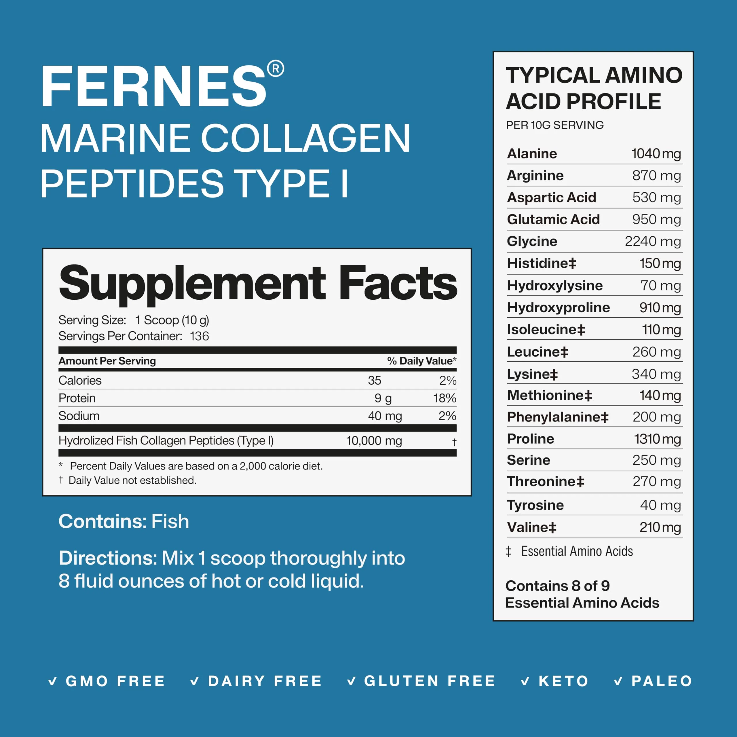 Fernes Marine Collagen Peptides – Type I Fish, Flavorless & Odorless, 3LB | Gluten-Free, Non-GMO, Keto & Paleo - Image 2