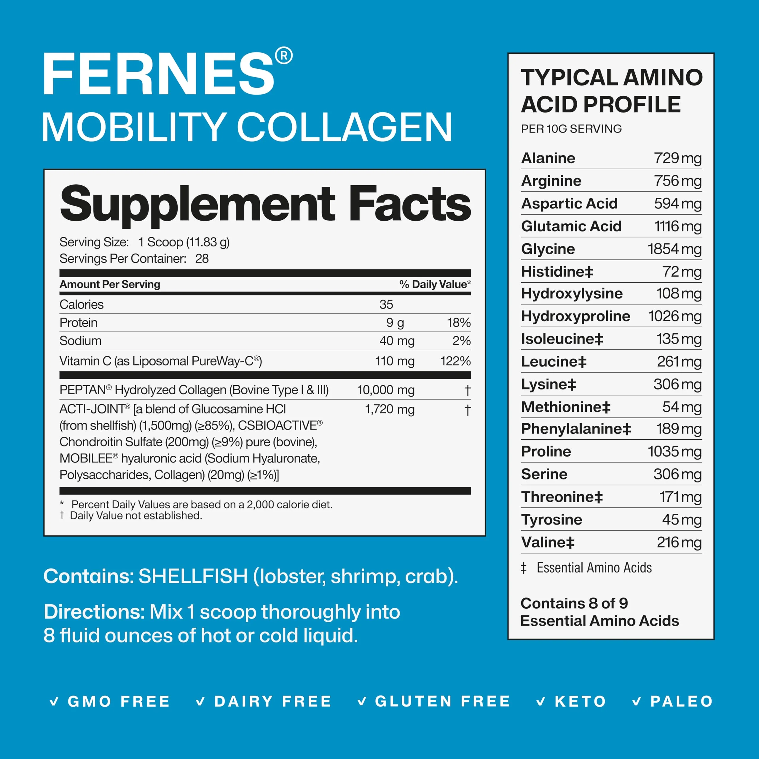 Fernes Mobility Collagen Peptides Powder – Acti-Joint with Glucosamine, Chondroitin & Hyaluronic Acid + Liposomal Vitamin C | Grass-Fed Type I & III | 56 Servings - Image 3